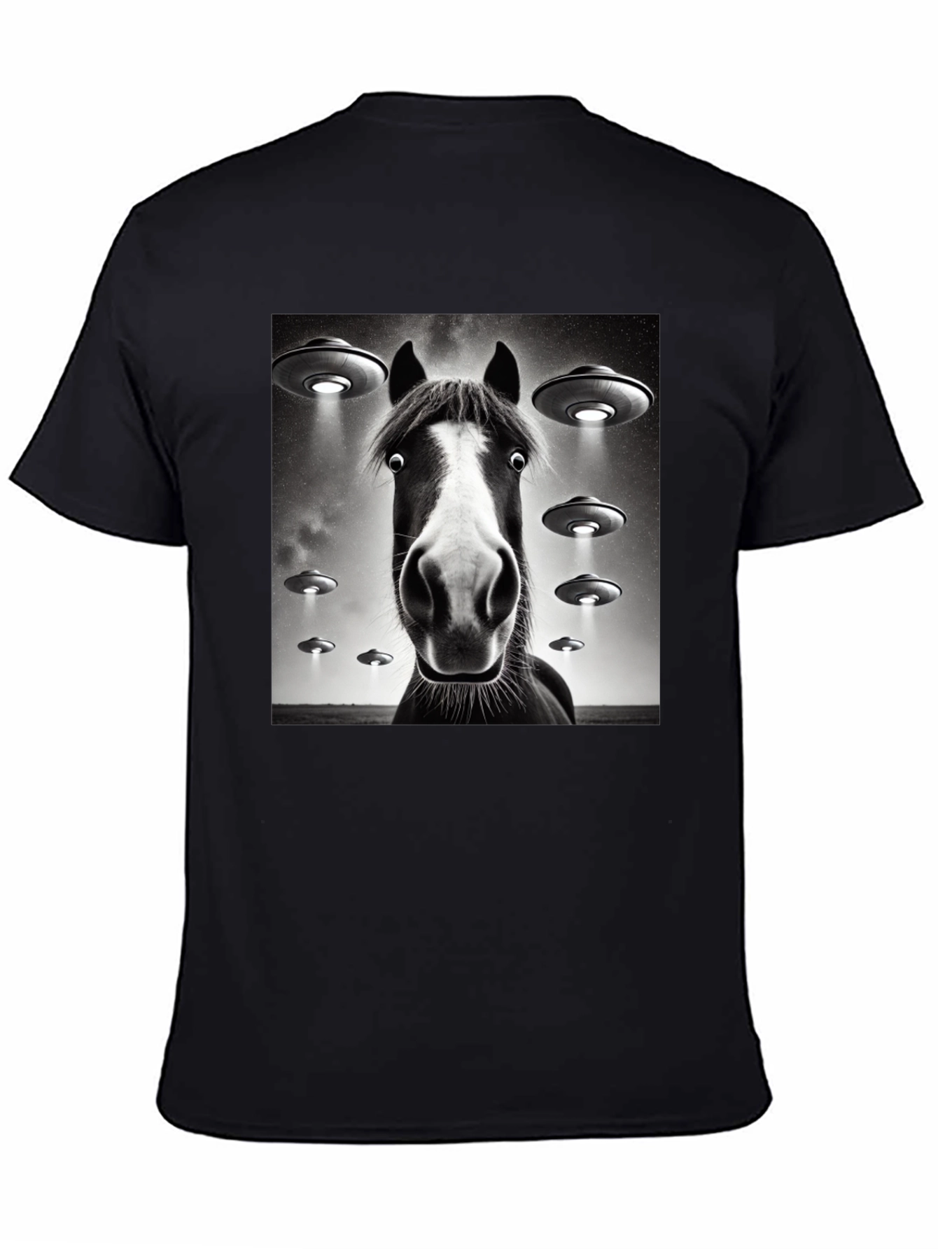 Black Horse UFO T-Shirt - Funny Graphic Tee view 4
