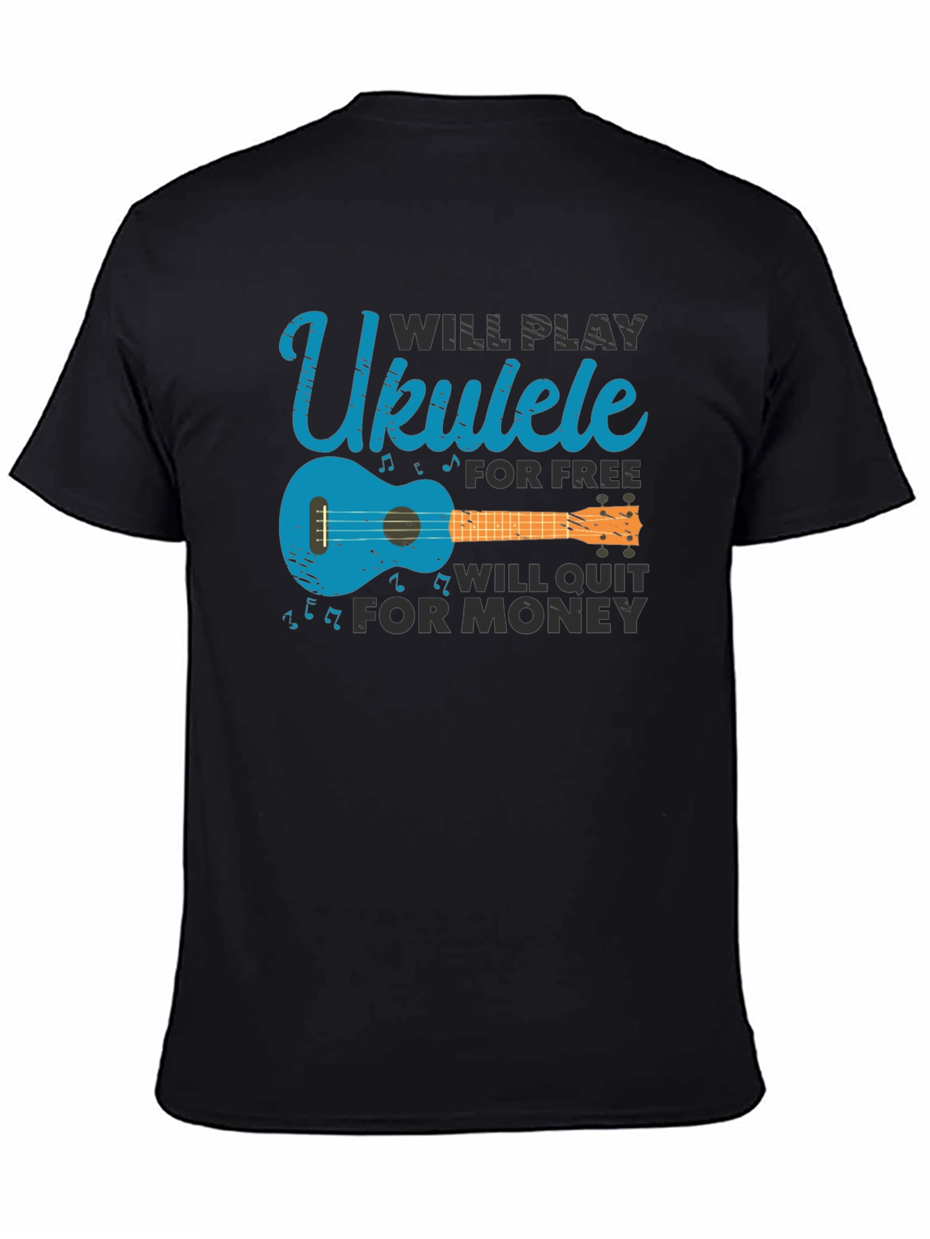 Black Ukulele Player T-Shirt - Funny Musical Instrument Tee view 4