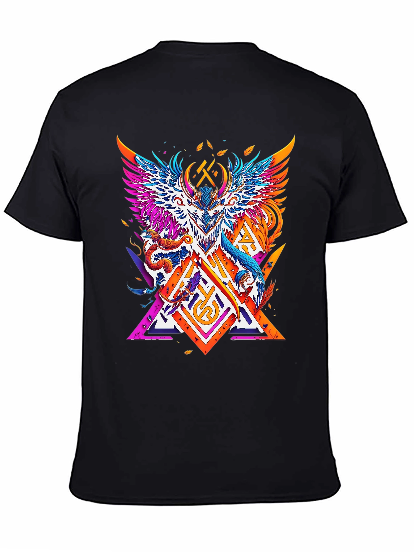Black Vibrant Mythical Creature Graphic Tee - Black view 4