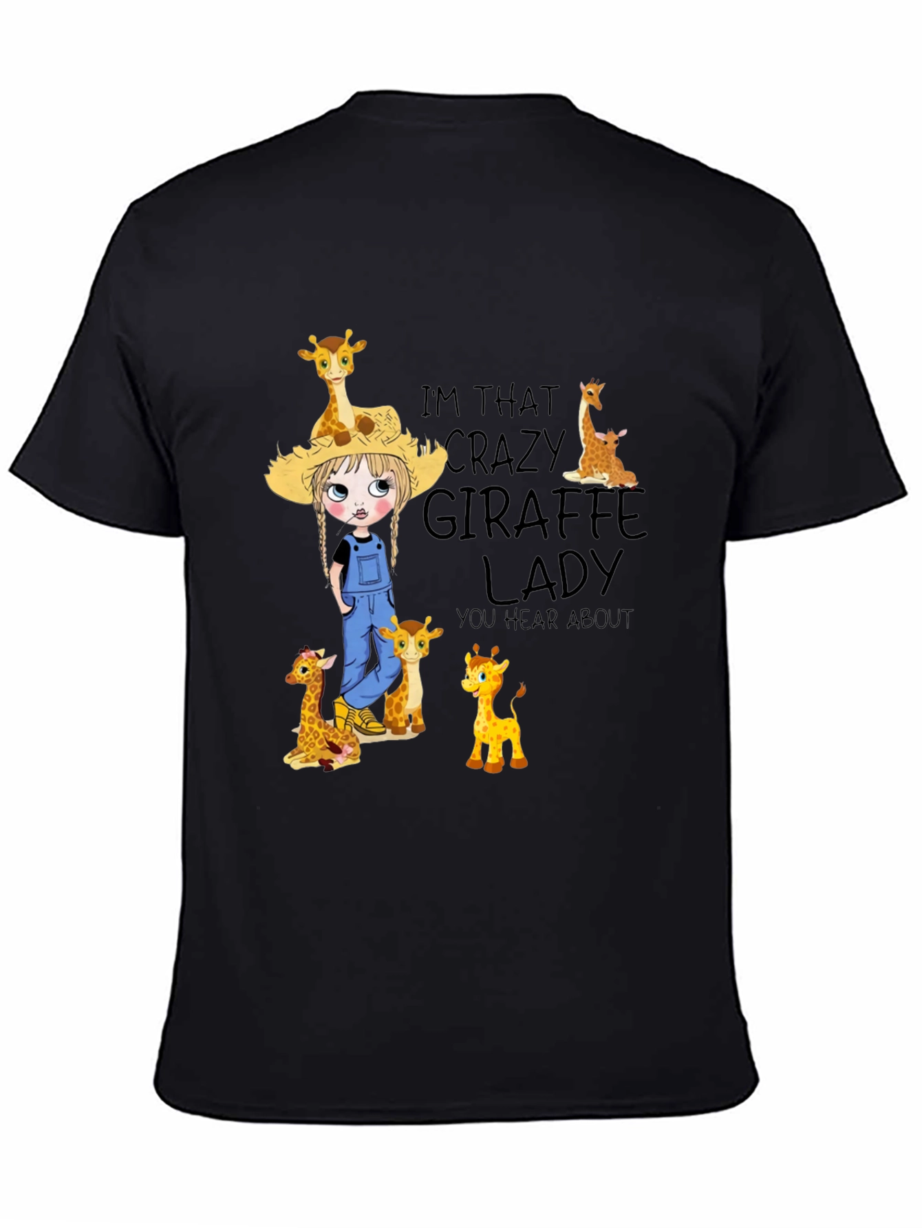 Black Crazy Giraffe Lady Graphic Tee view 4