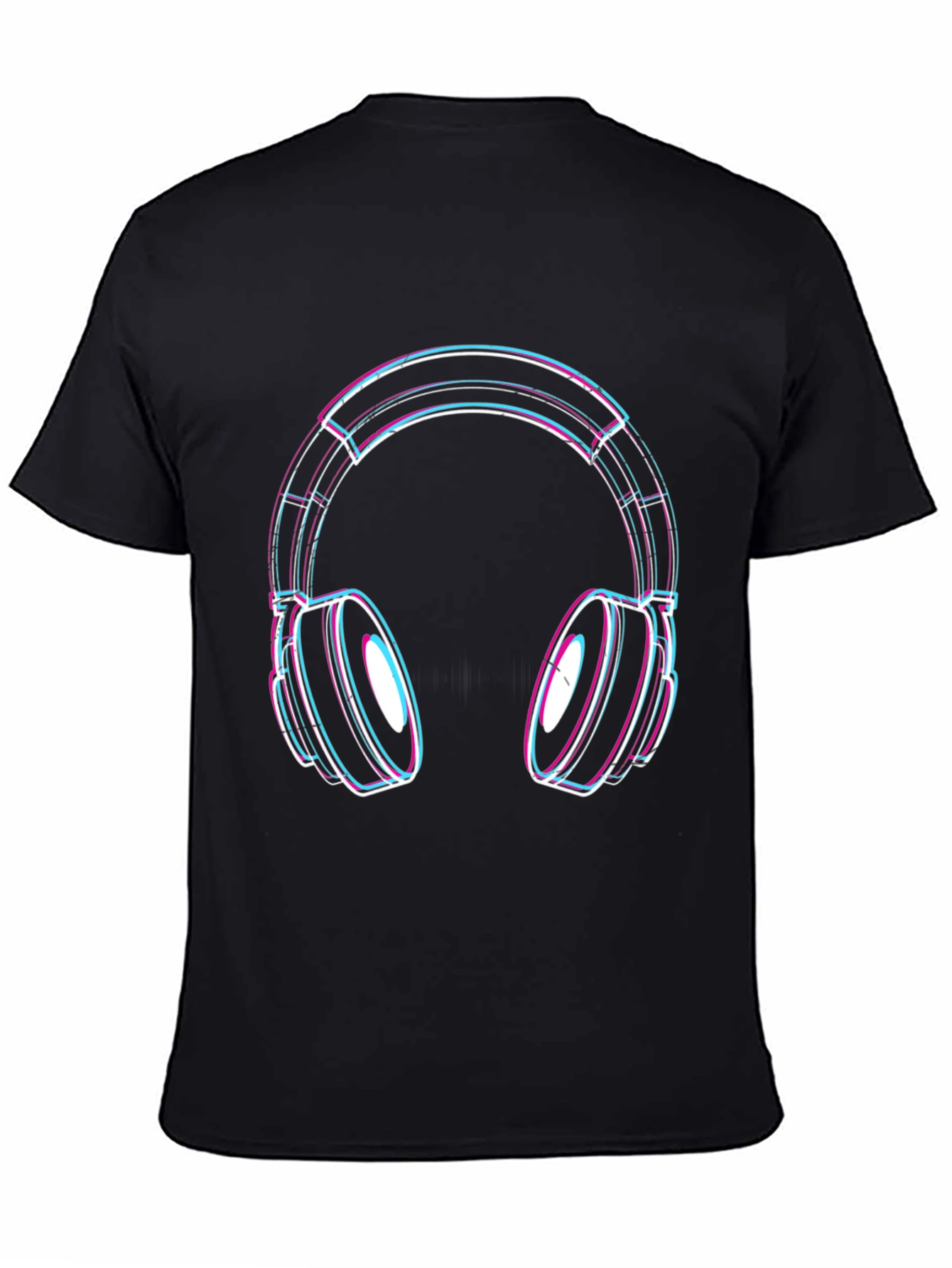 Black Vaporwave Headphones Graphic Tee - Black Cotton Blend view 4