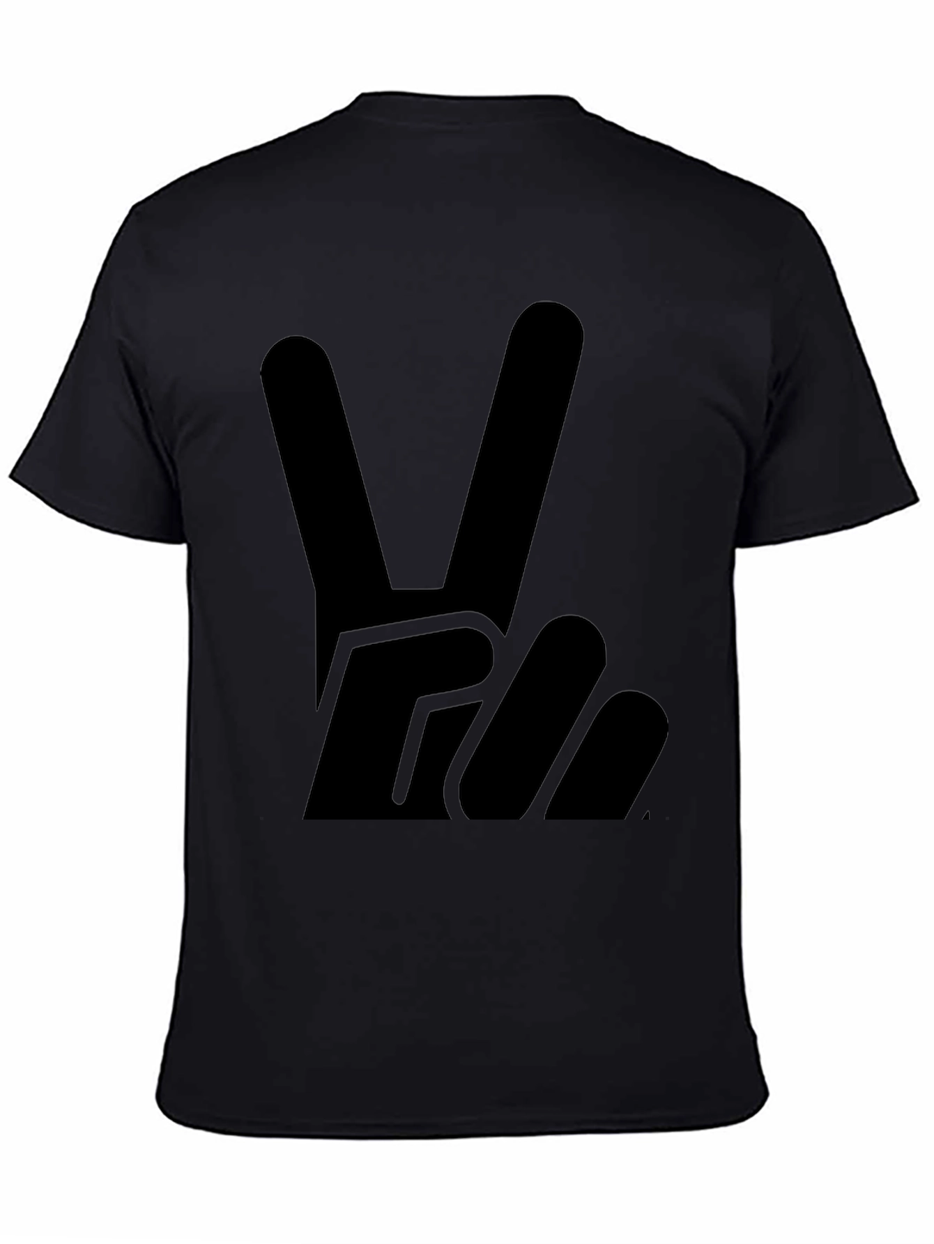 Black Peace Sign Graphic Tee - Solid Black Cotton T-Shirt view 4