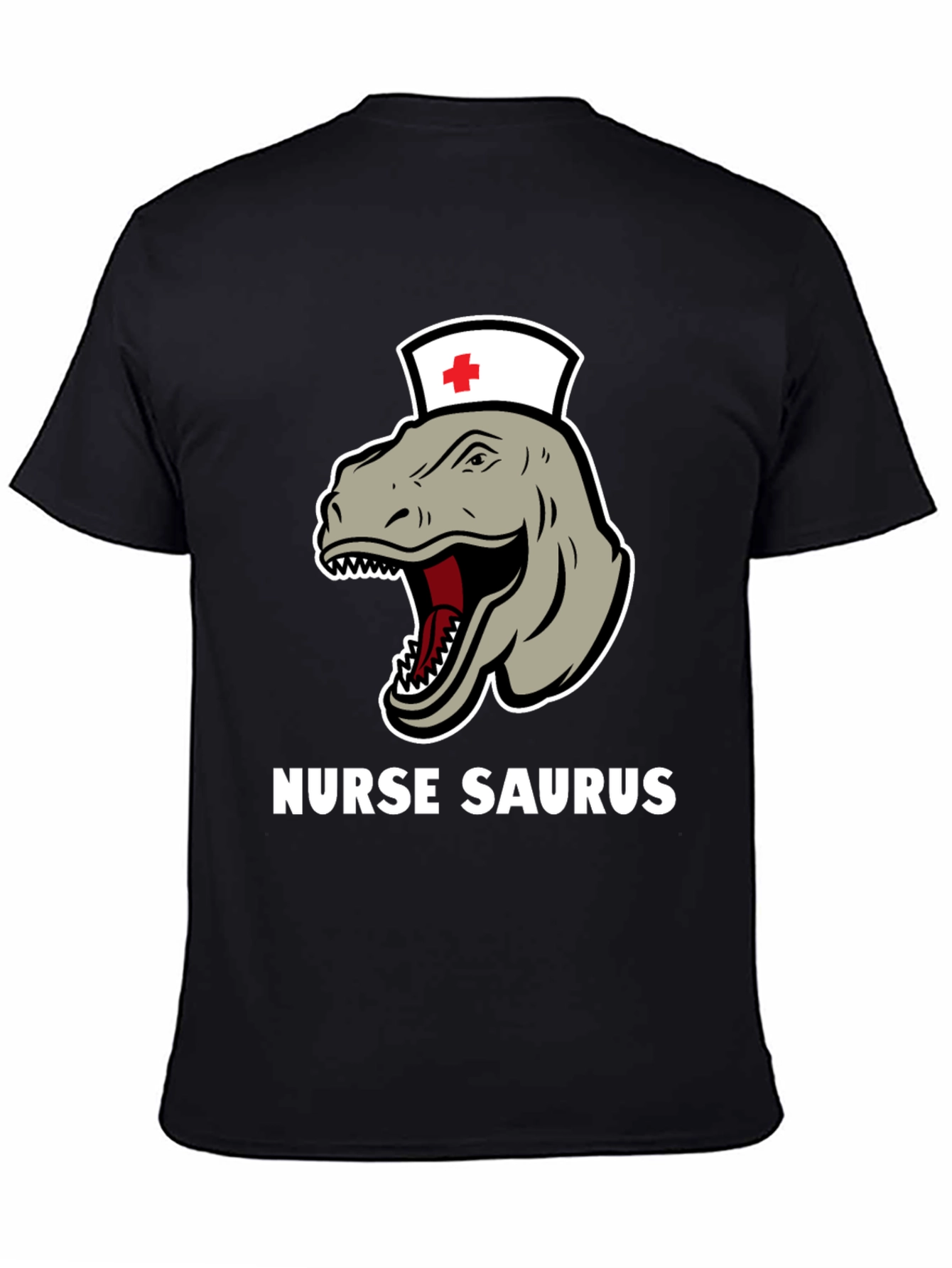Black Nurse Saurus T-Shirt - Funny Dinosaur RN Tee view 4