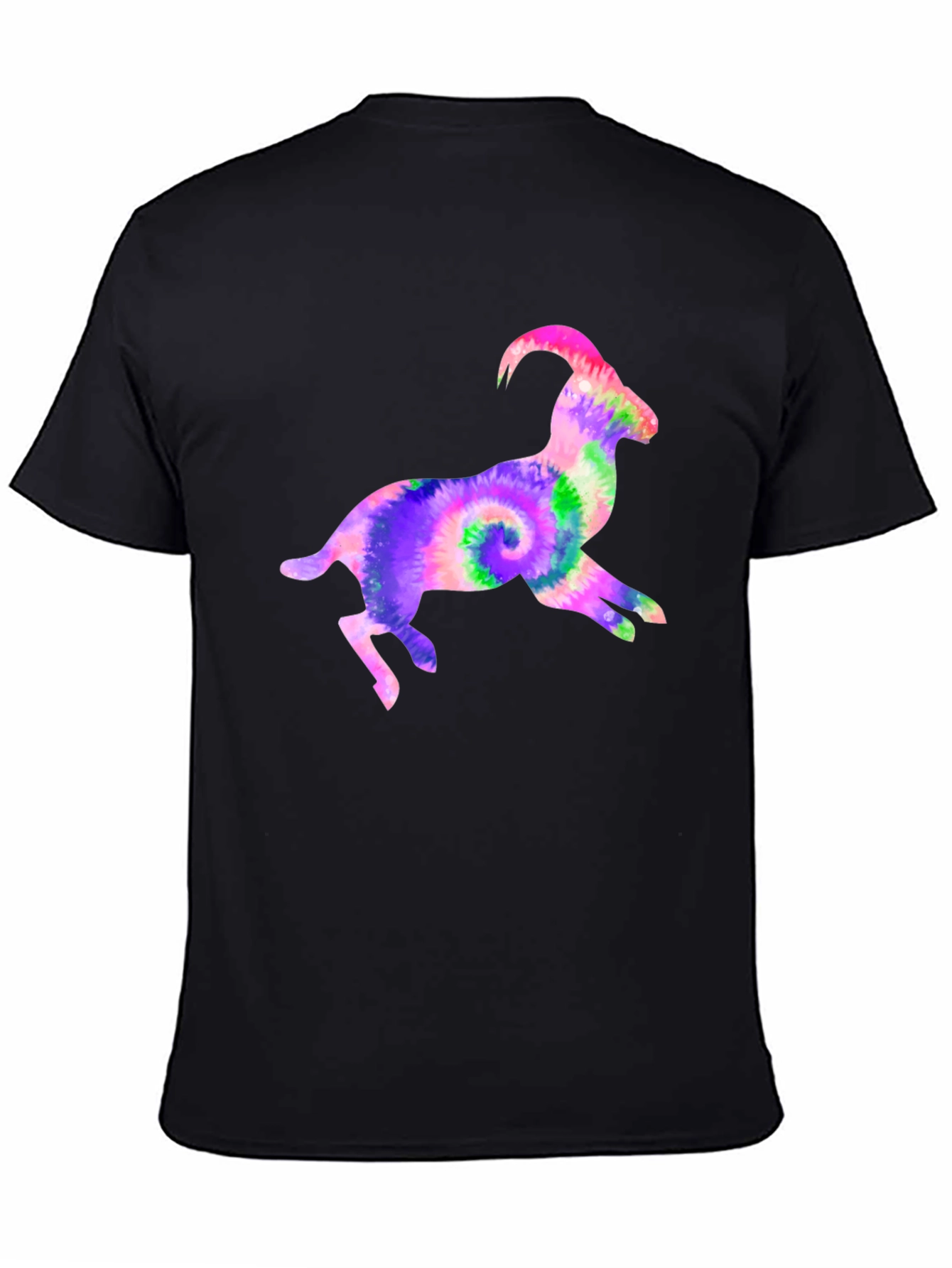 Black Tie-Dye Goat Graphic Tee - Fun Animal T-Shirt view 4