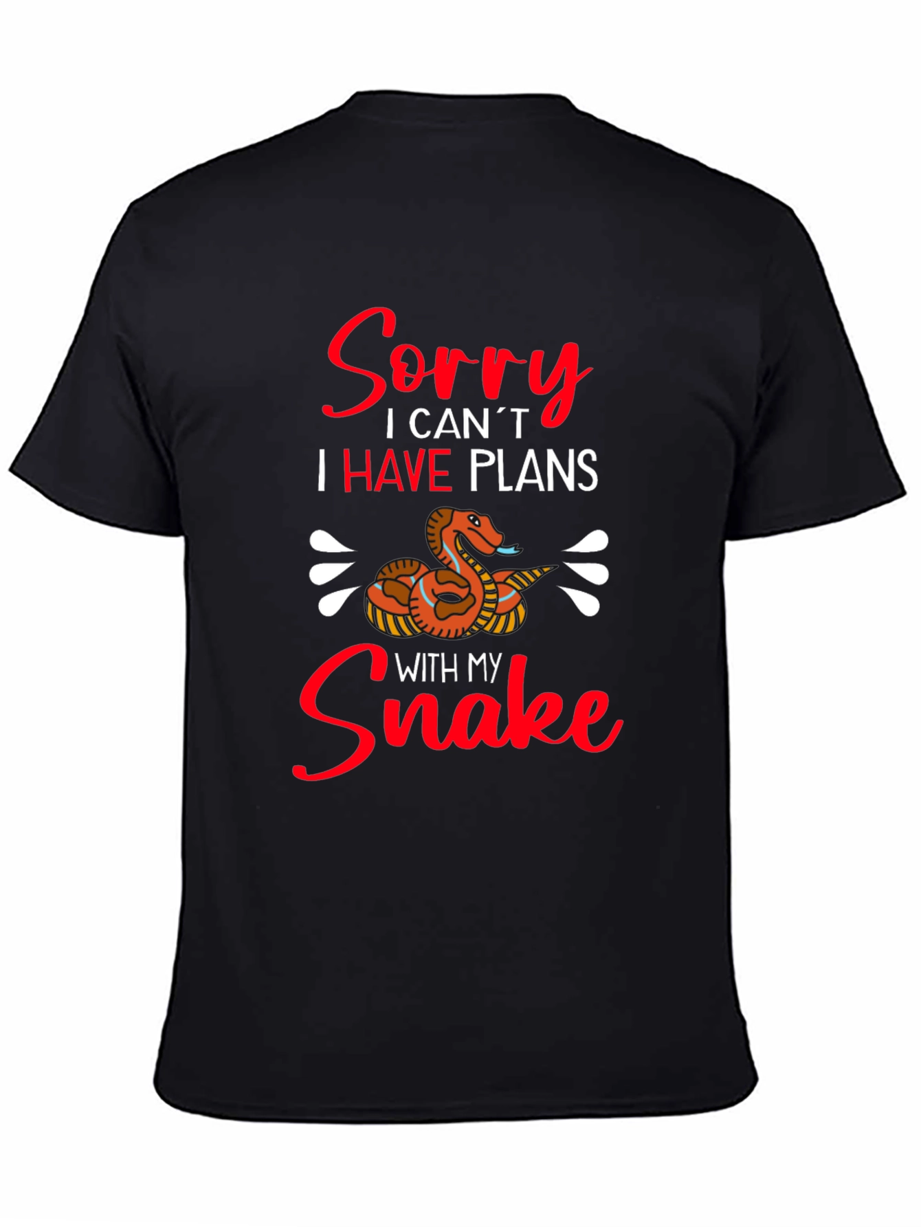 Black Funny Snake Lover Graphic T-Shirt - Sorry I Have Plans view 4