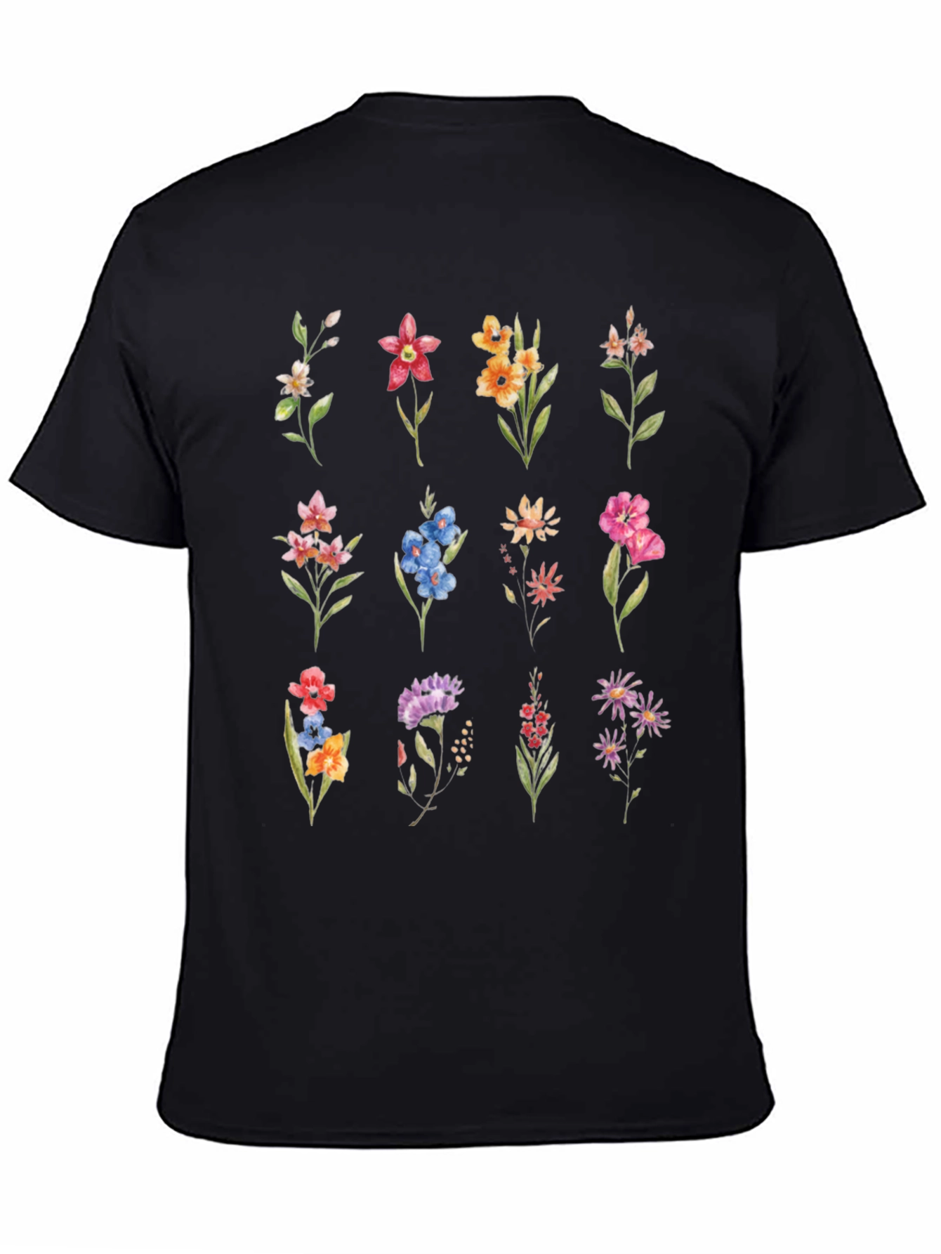 Black Floral Print Crew Neck Tee view 4
