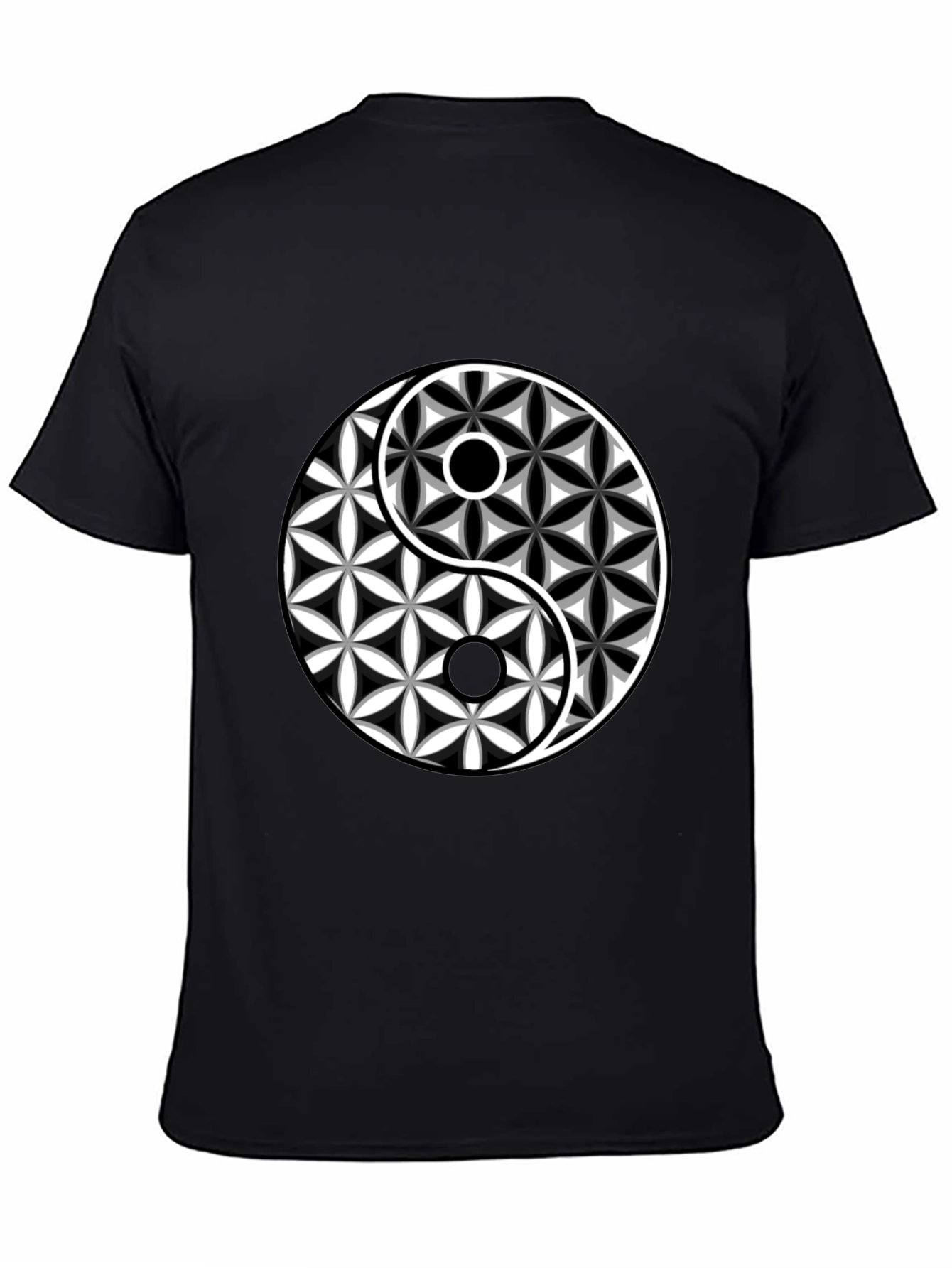 Black Yin Yang Flower of Life Graphic Tee - Black Cotton Blend view 4