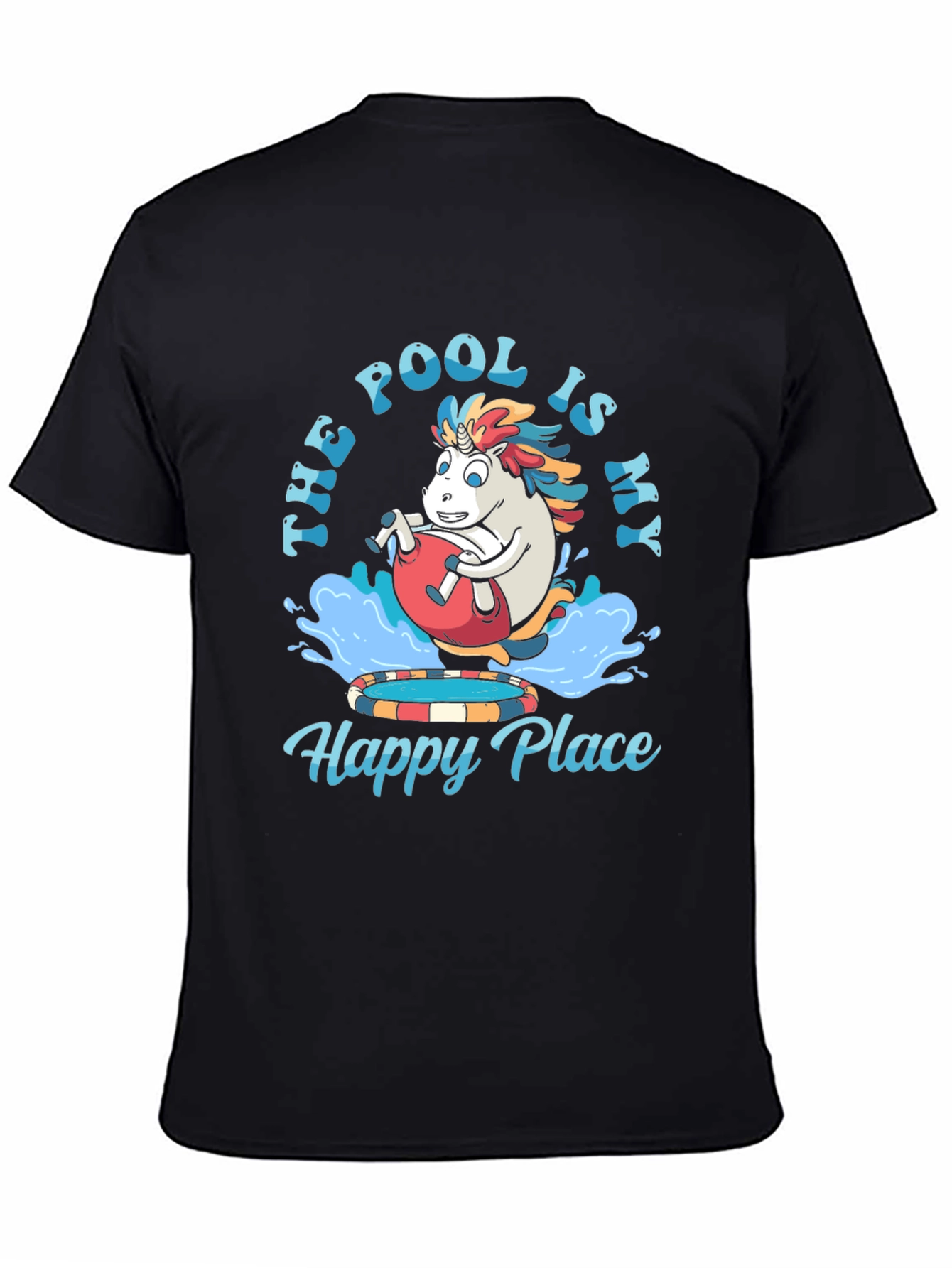 Black Pool Is My Happy Place T-Shirt - Fun Unicorn Design view 4