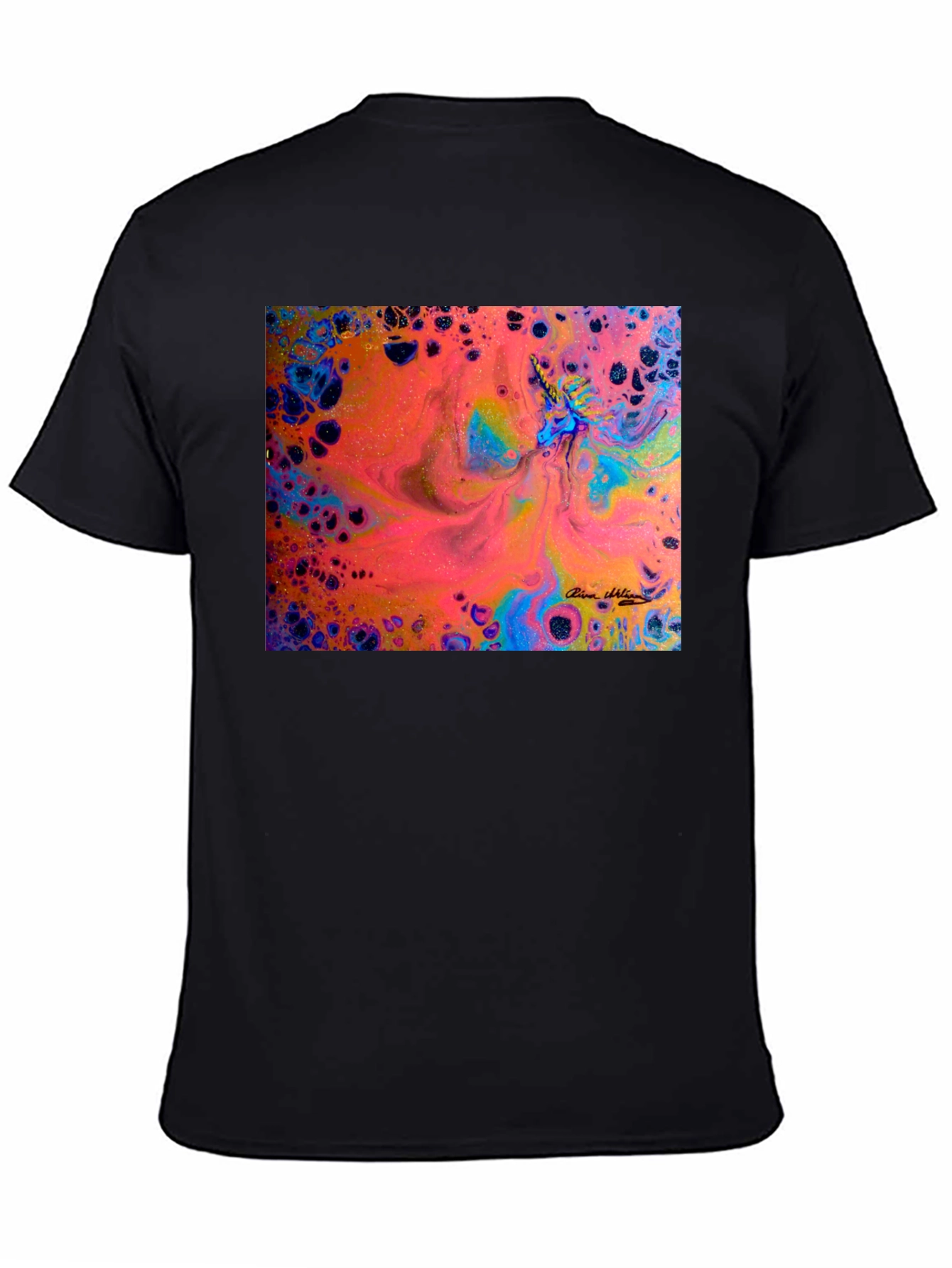 Black Abstract Fluid Art T-Shirt - Vivid Colors view 4