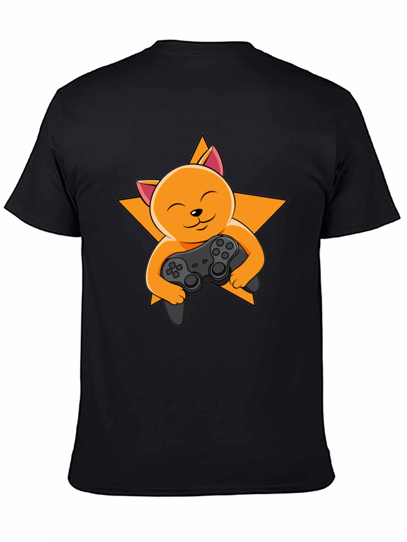 Black Gamer Cat T-Shirt - Black Cotton Tee view 4