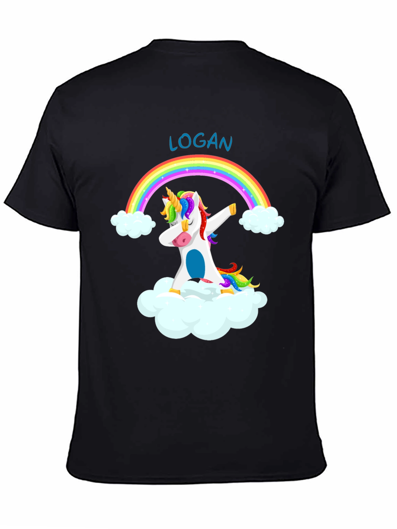 Black Logan Unicorn Dab Rainbow T-Shirt - Black Cotton Tee view 4