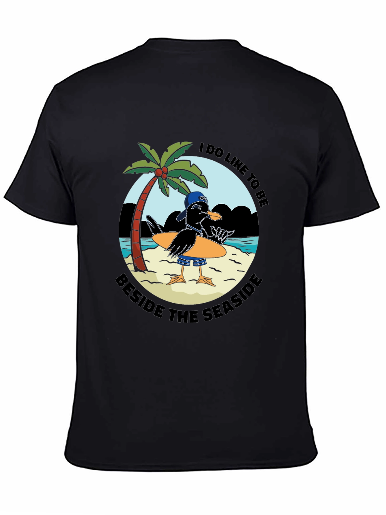 Black Seaside Seagull Graphic Tee - Black Cotton T-Shirt view 4