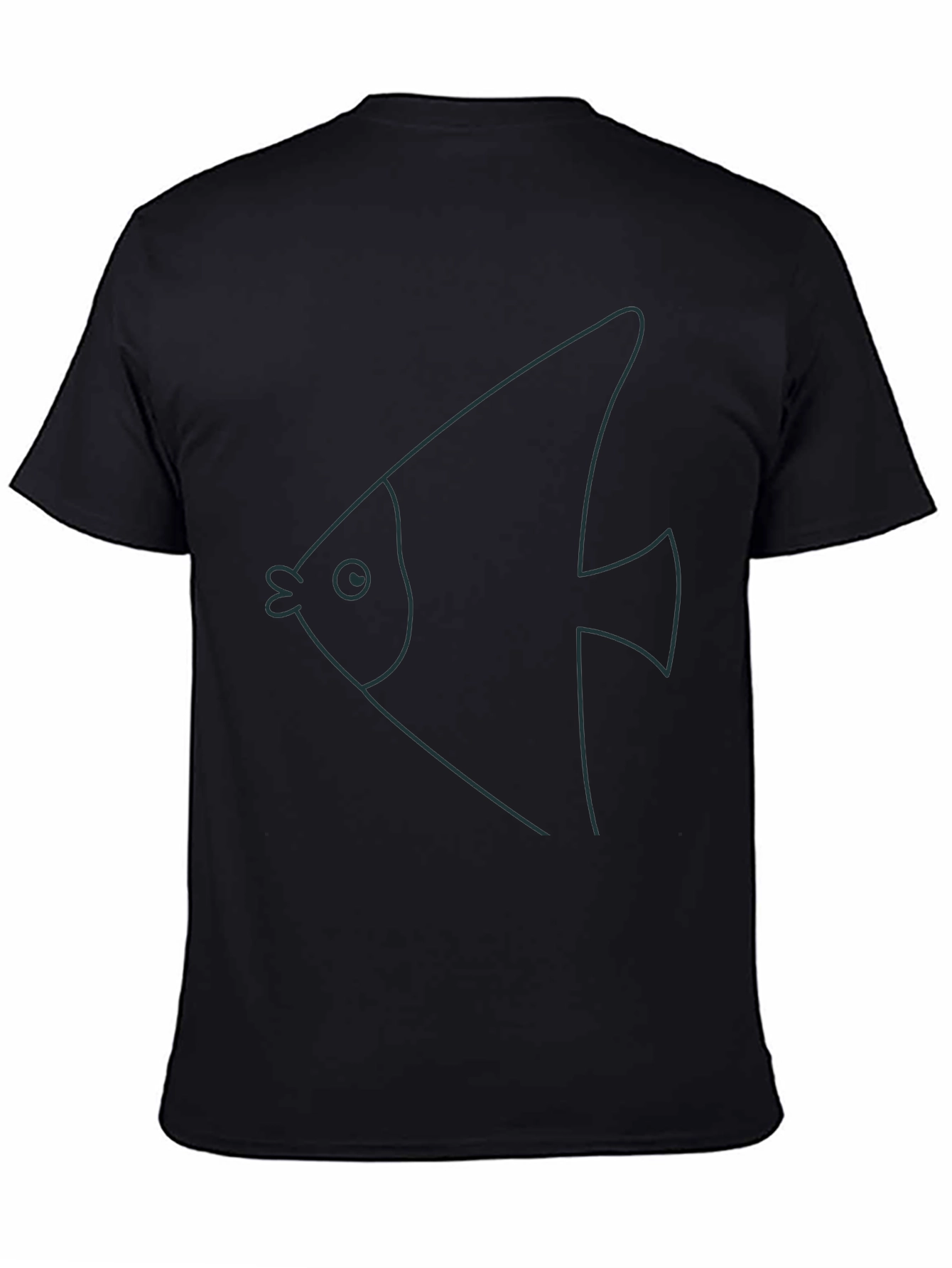 Black Minimalist Fish Graphic Tee - Black Cotton Blend view 4