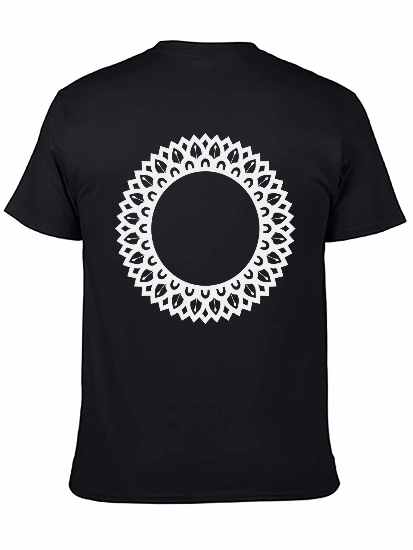 Black Black Tee with Ornamental Sun Mandala Design view 4