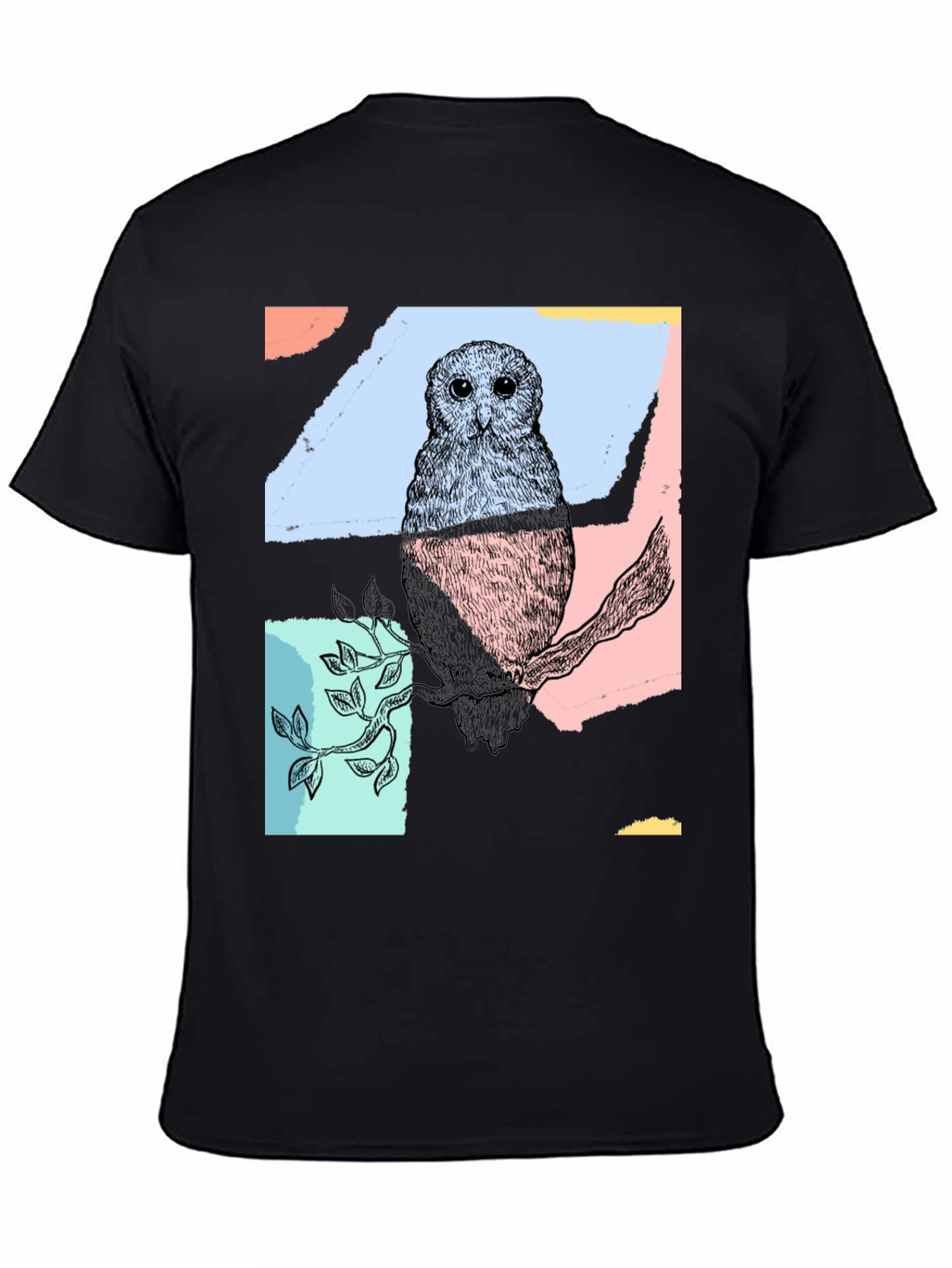 Black Abstract Owl Print Black T-Shirt view 4