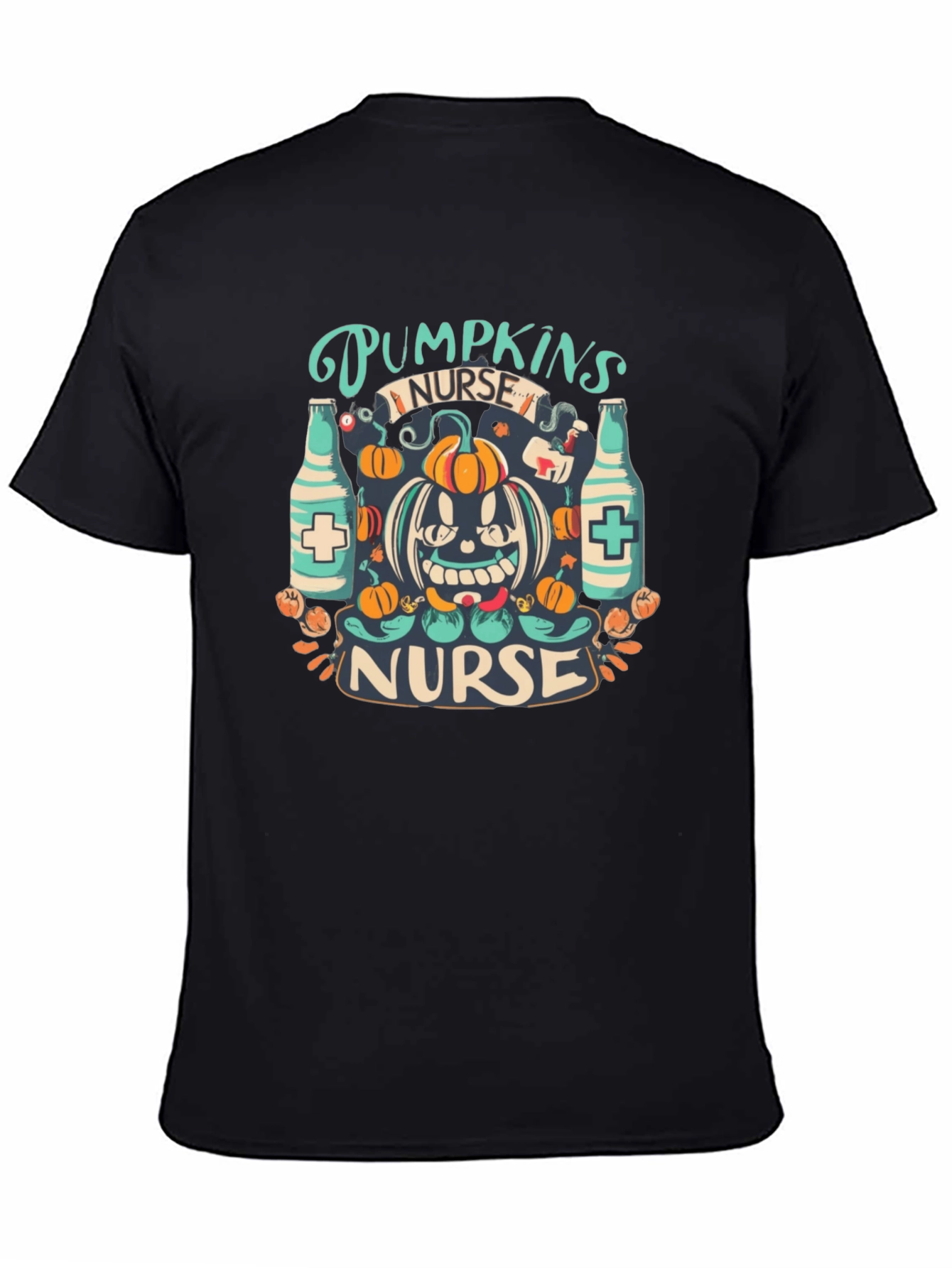 Black Halloween Nurse Pumpkin T-Shirt view 4