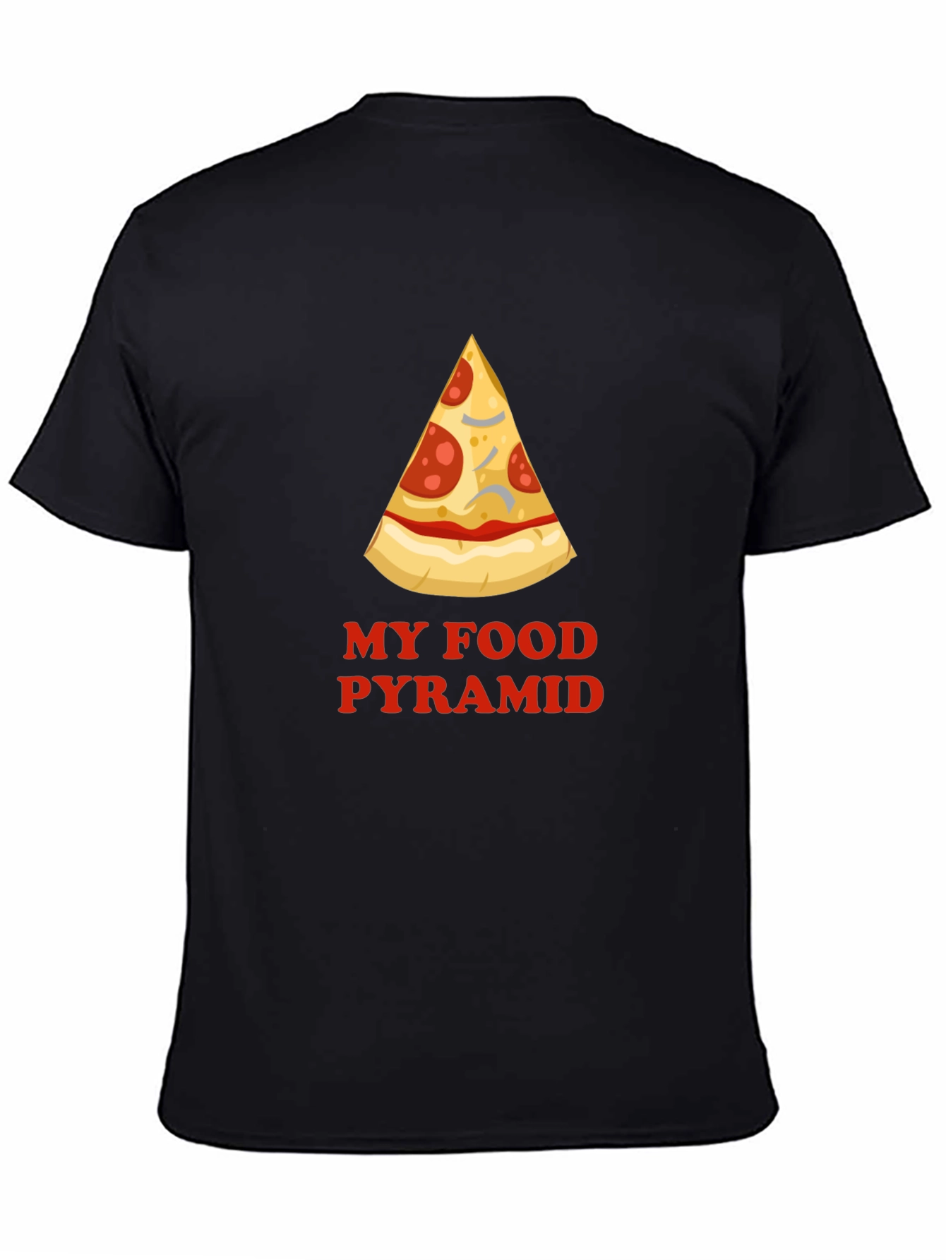 Black Pizza Food Pyramid Graphic Tee - Funny Men's T-Shirt view 4