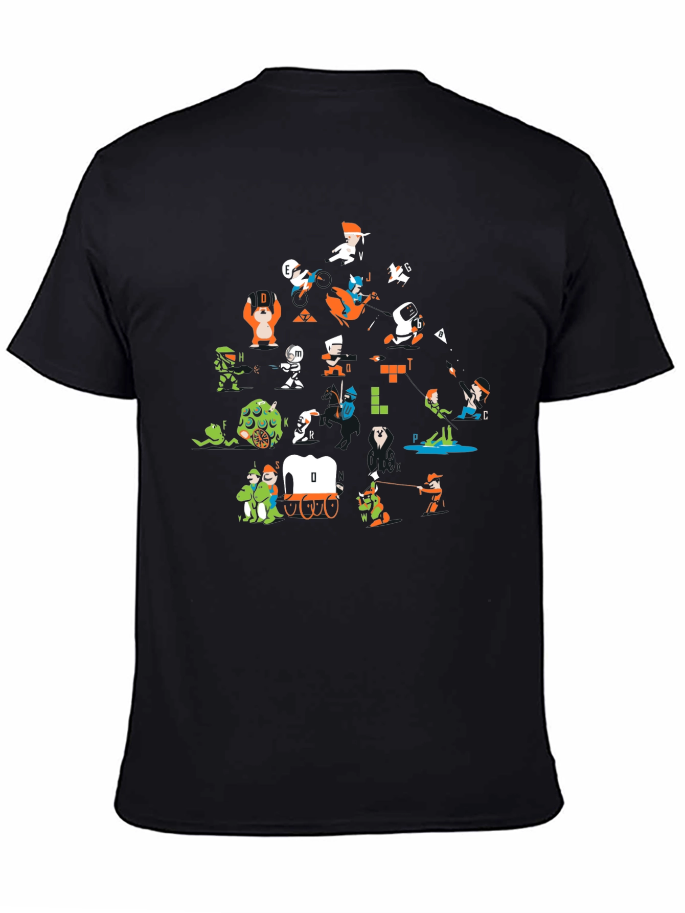 Black Retro Gaming Alphabet Black T-Shirt view 4