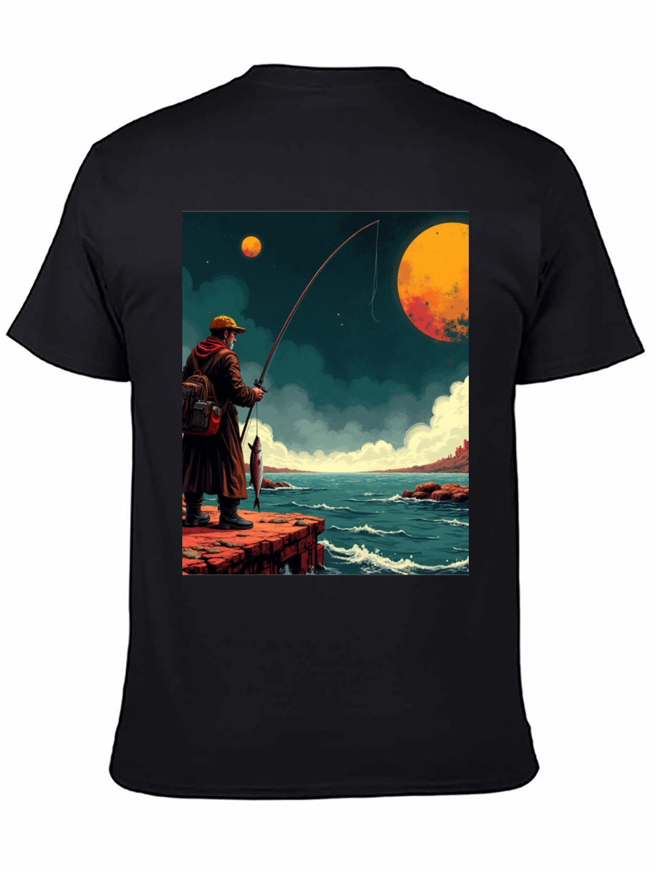 Black Retro Fishing Graphic Tee view 4