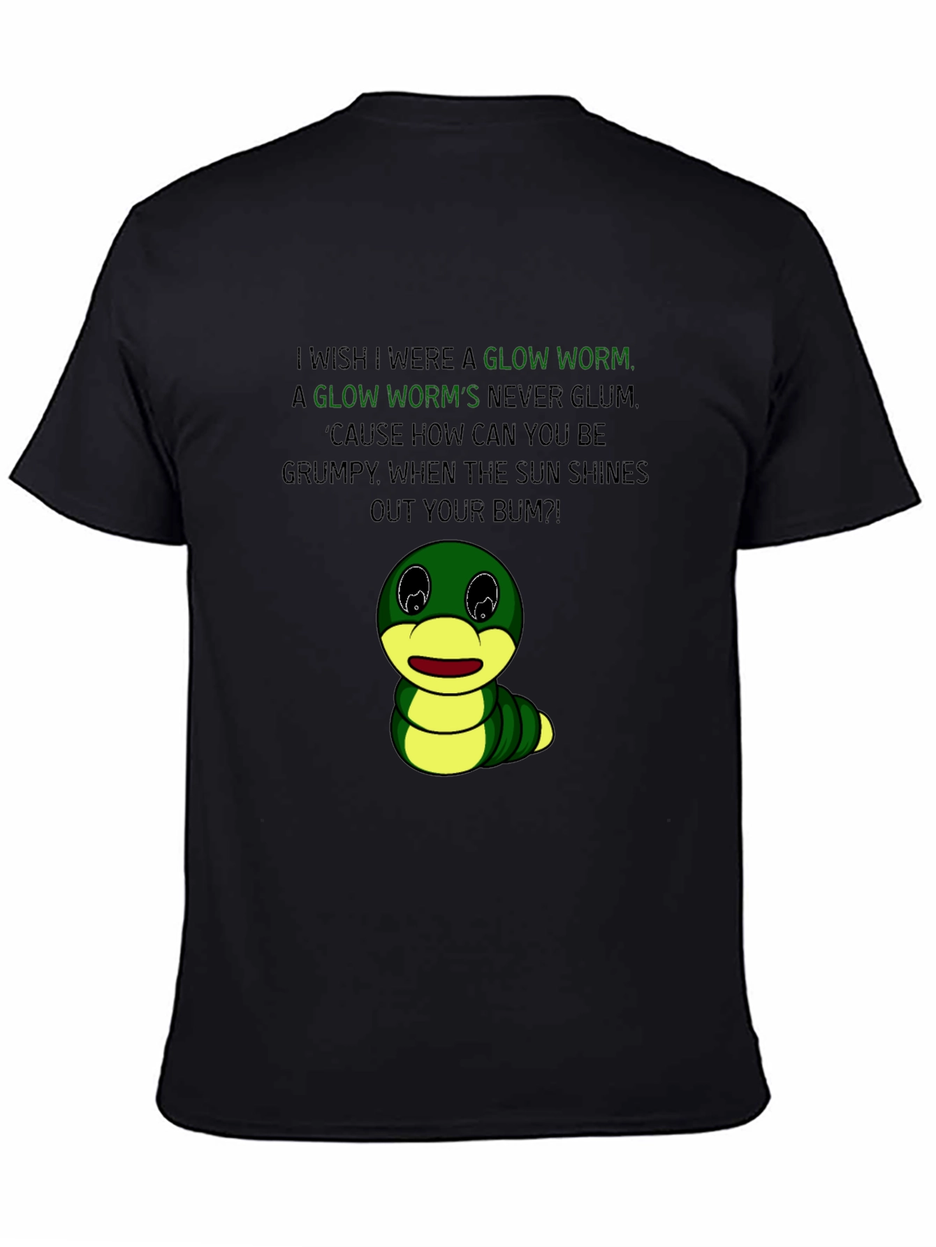 Black Glow Worm Graphic Tee - Shine Your Bum! view 4