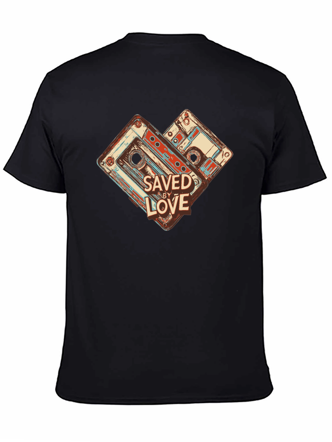 Black Retro Cassette Tape Saved By Love Graphic Tee view 4