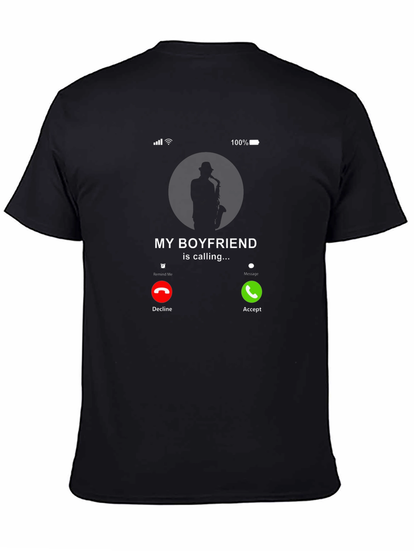 Black My Boyfriend is Calling Saxophone T-Shirt view 4