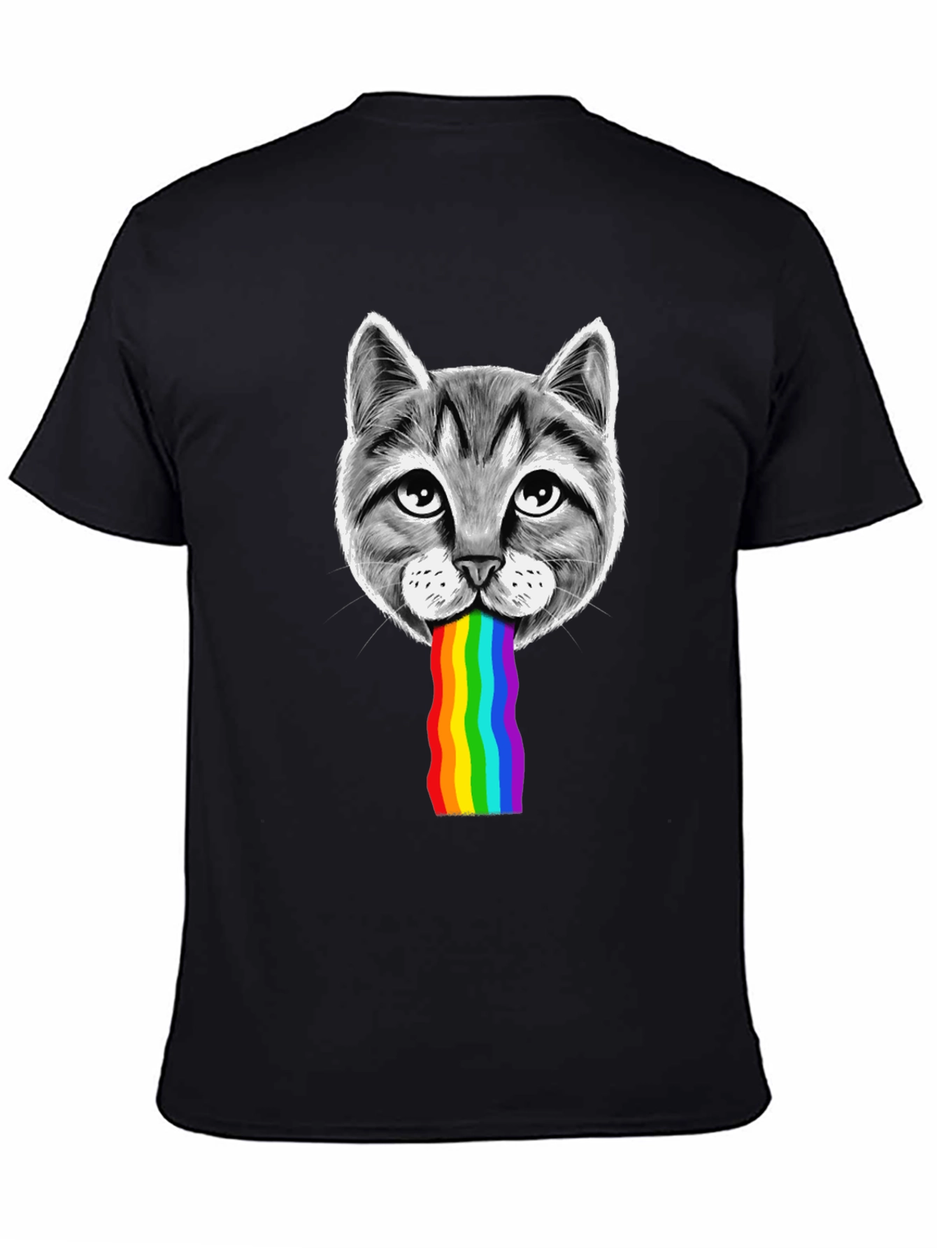 Black Cat Rainbow Puke Graphic T-Shirt view 4