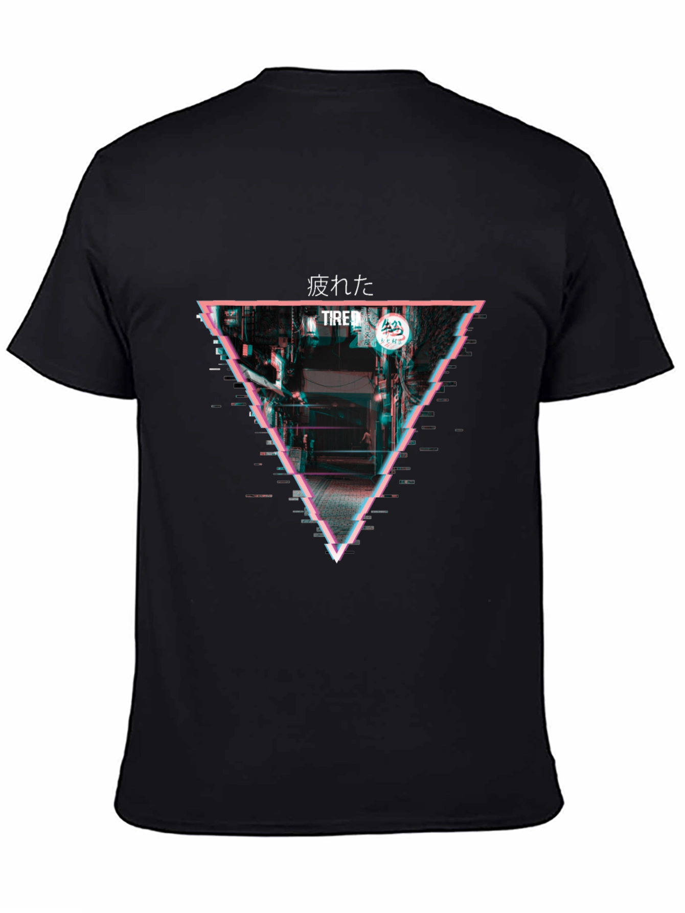 Black Tired Japanese Glitch Triangle T-Shirt view 4