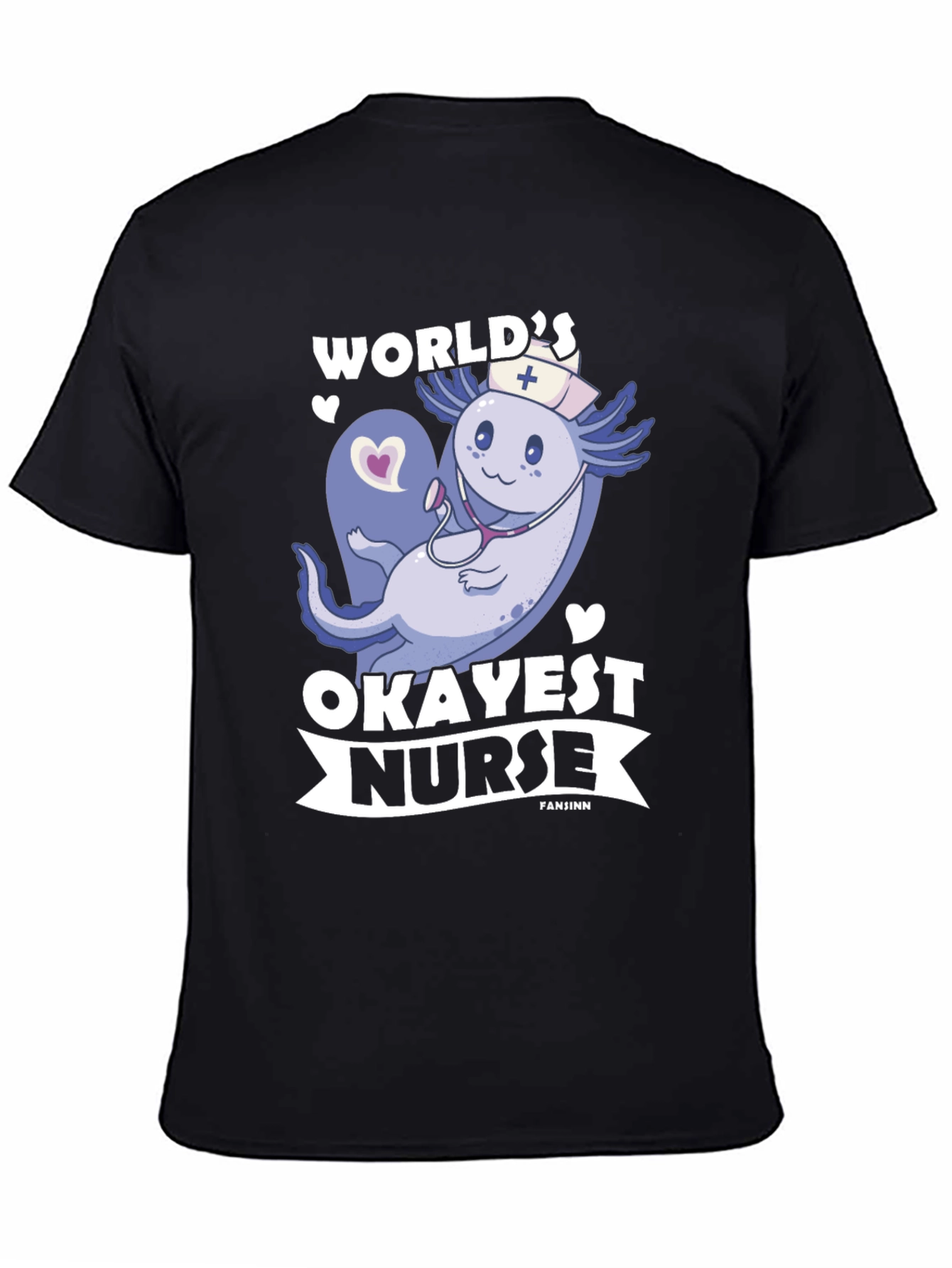 Black World's Okayest Nurse Axolotl T-Shirt view 4