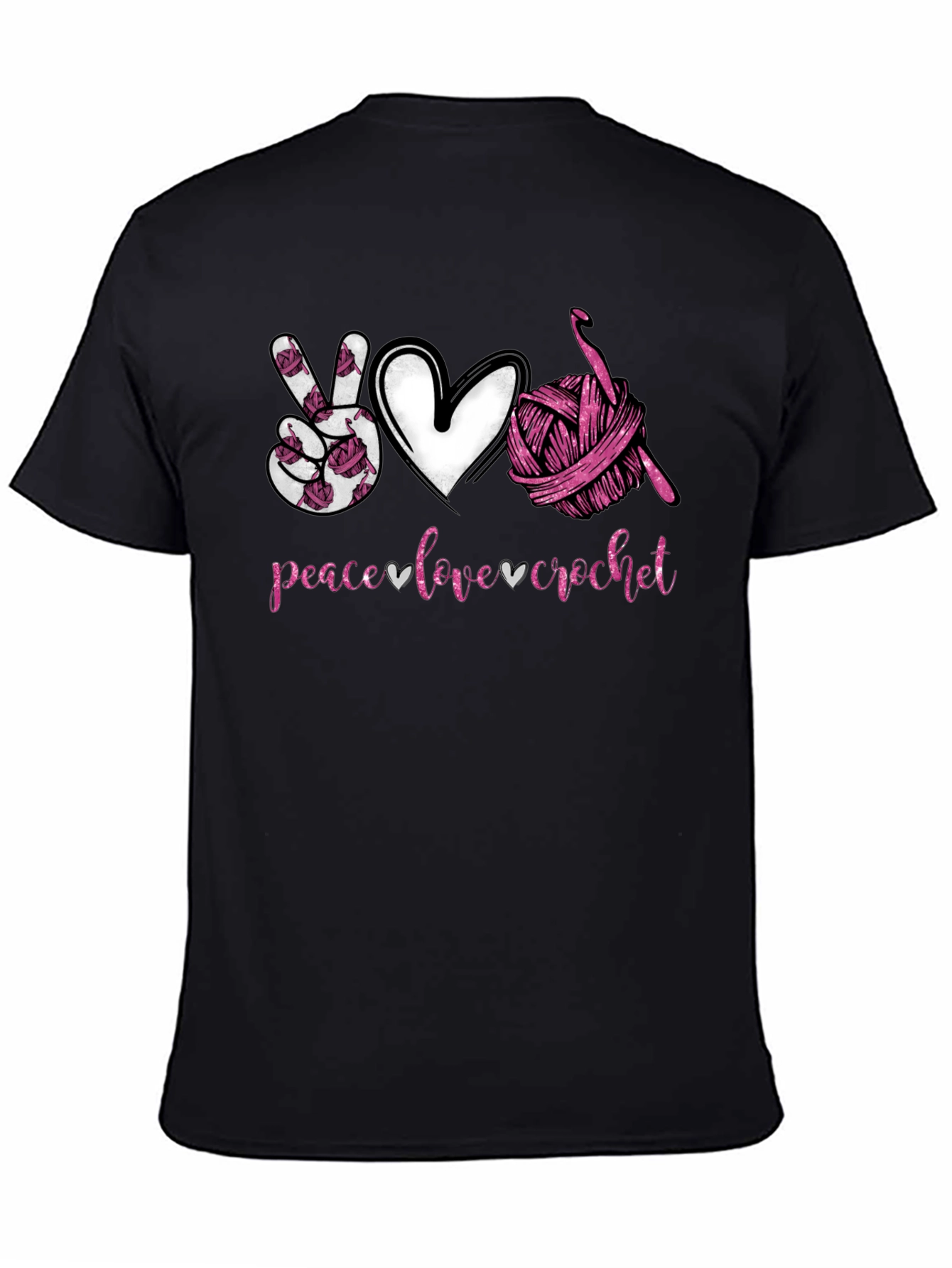 Black Peace Love Crochet T-Shirt - Hobbyist Gift view 4