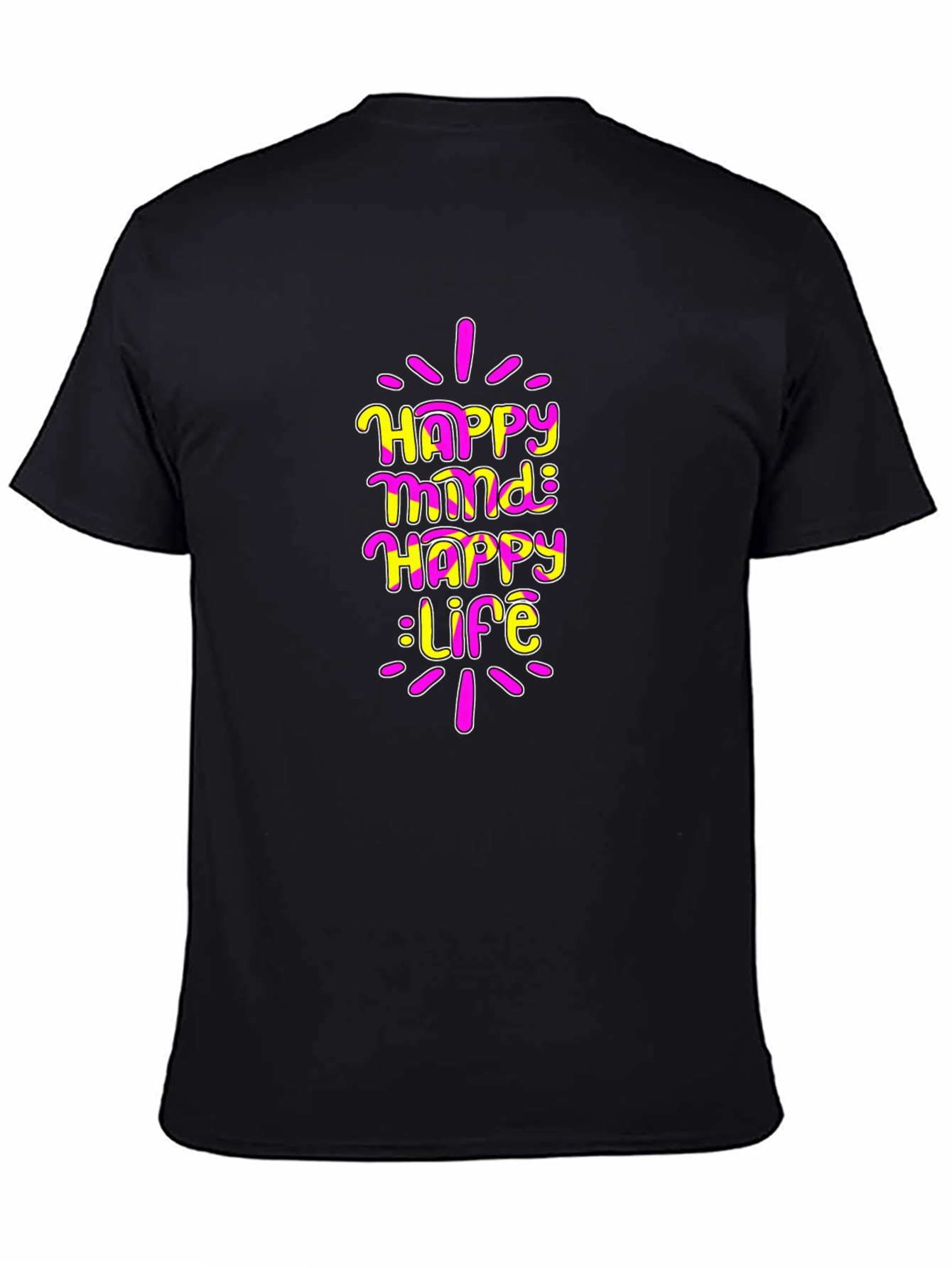 Black Happy Mind Happy Life Graphic T-Shirt view 4