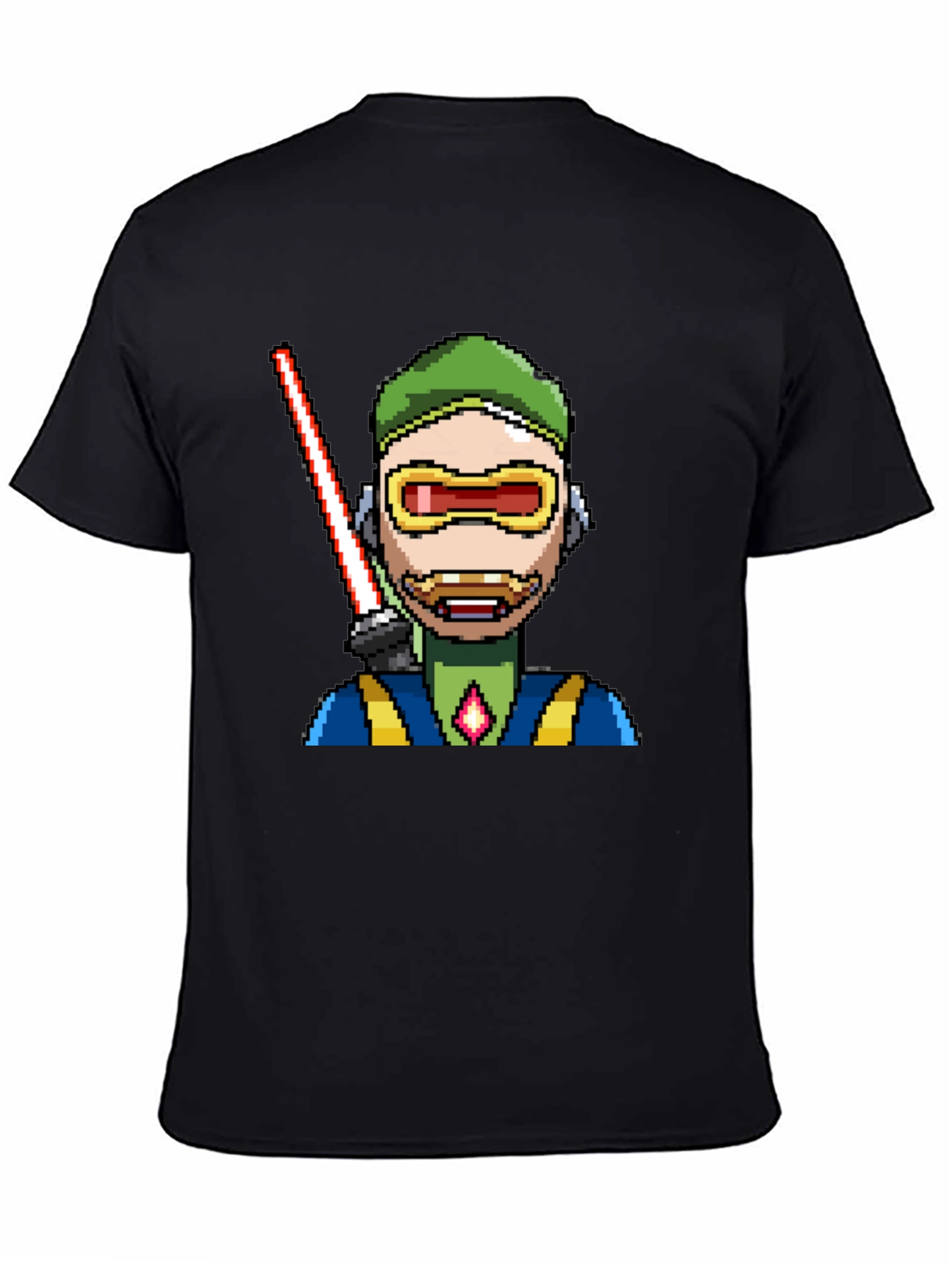 Black Pixel Art Sci-Fi Character Black T-Shirt view 4