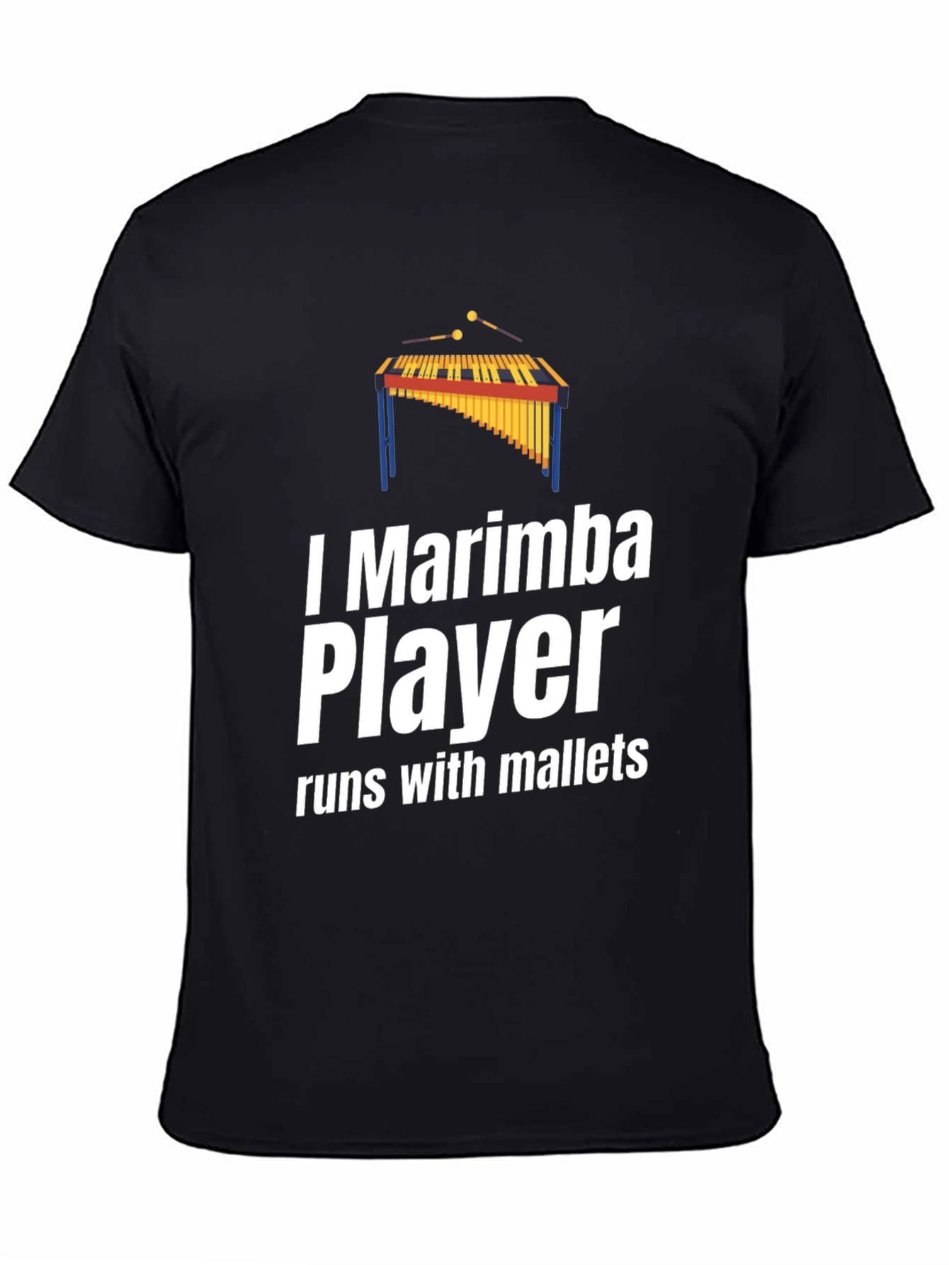 Black I Marimba Player T-Shirt - Runs With Mallets view 4