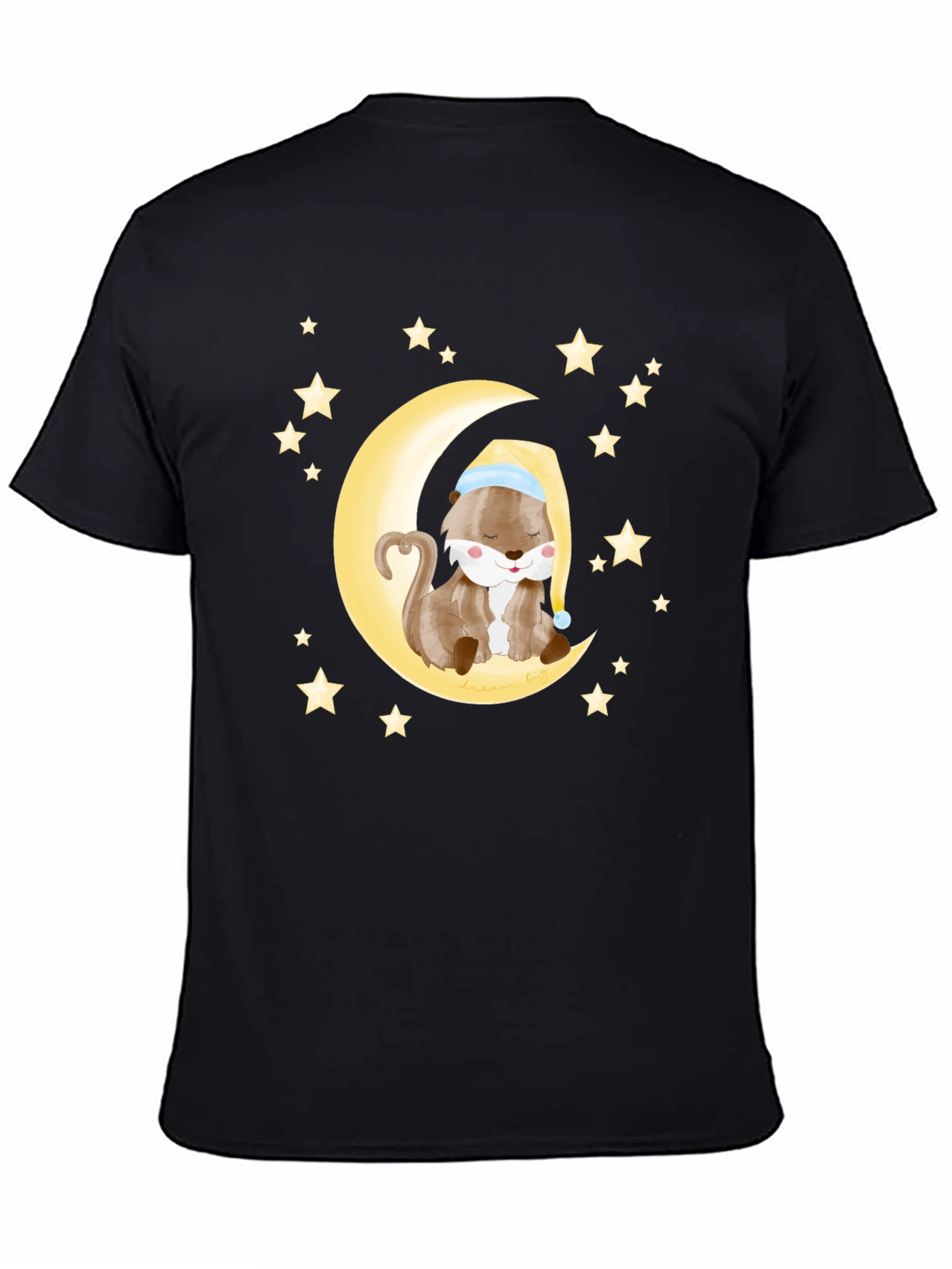 Black Otter Sleeping on Moon Graphic Tee - Black Cotton view 4