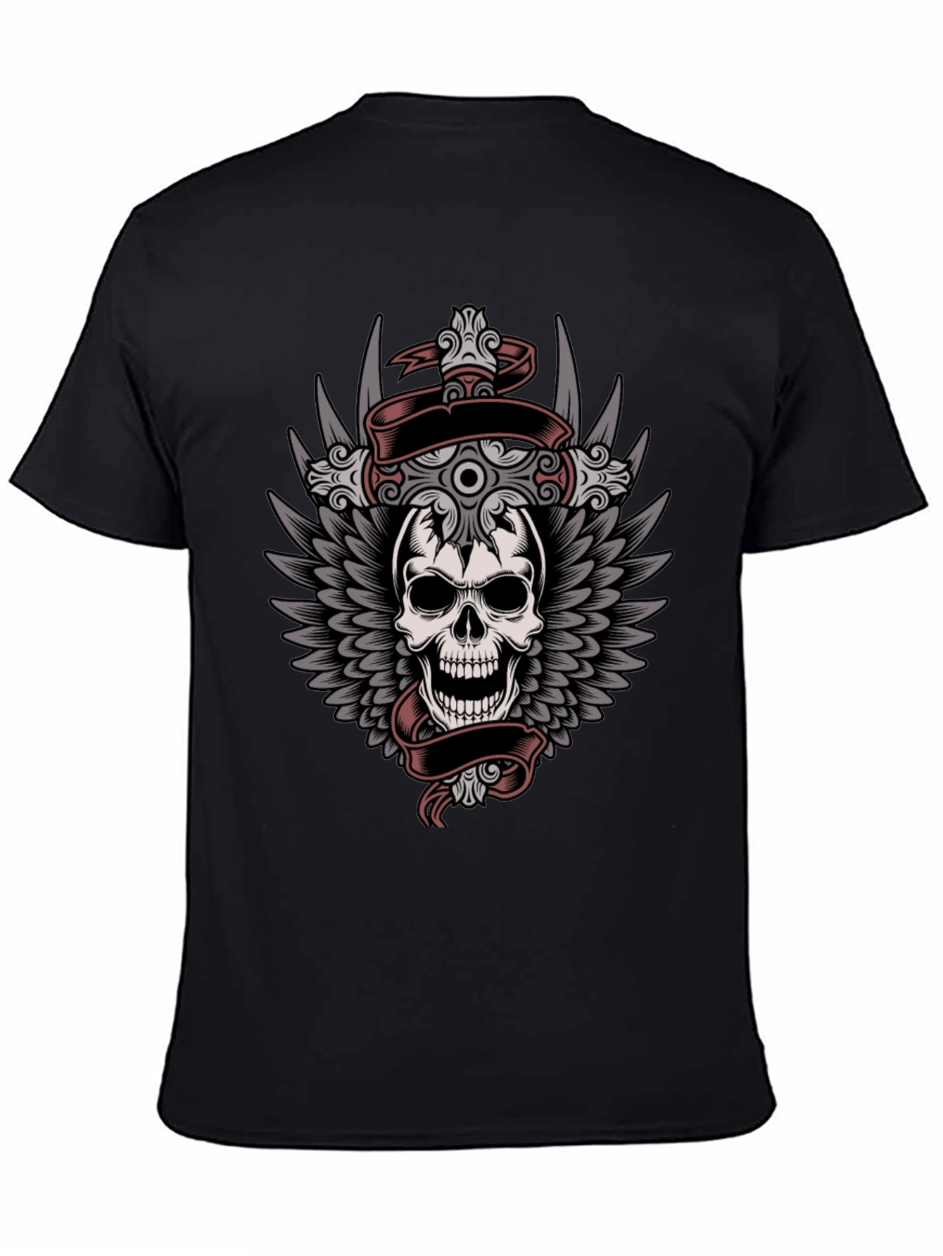 Black Skull & Wings Graphic Tee - Men's Black T-Shirt view 4