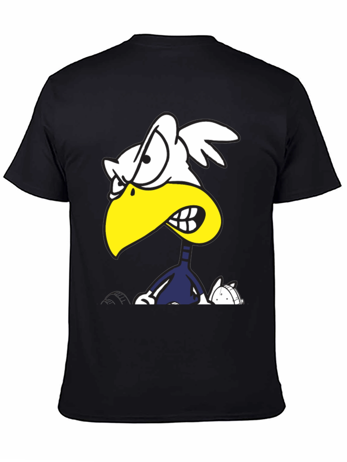 Black Angry Cartoon Bird Graphic Tee - Black Cotton T-Shirt view 4