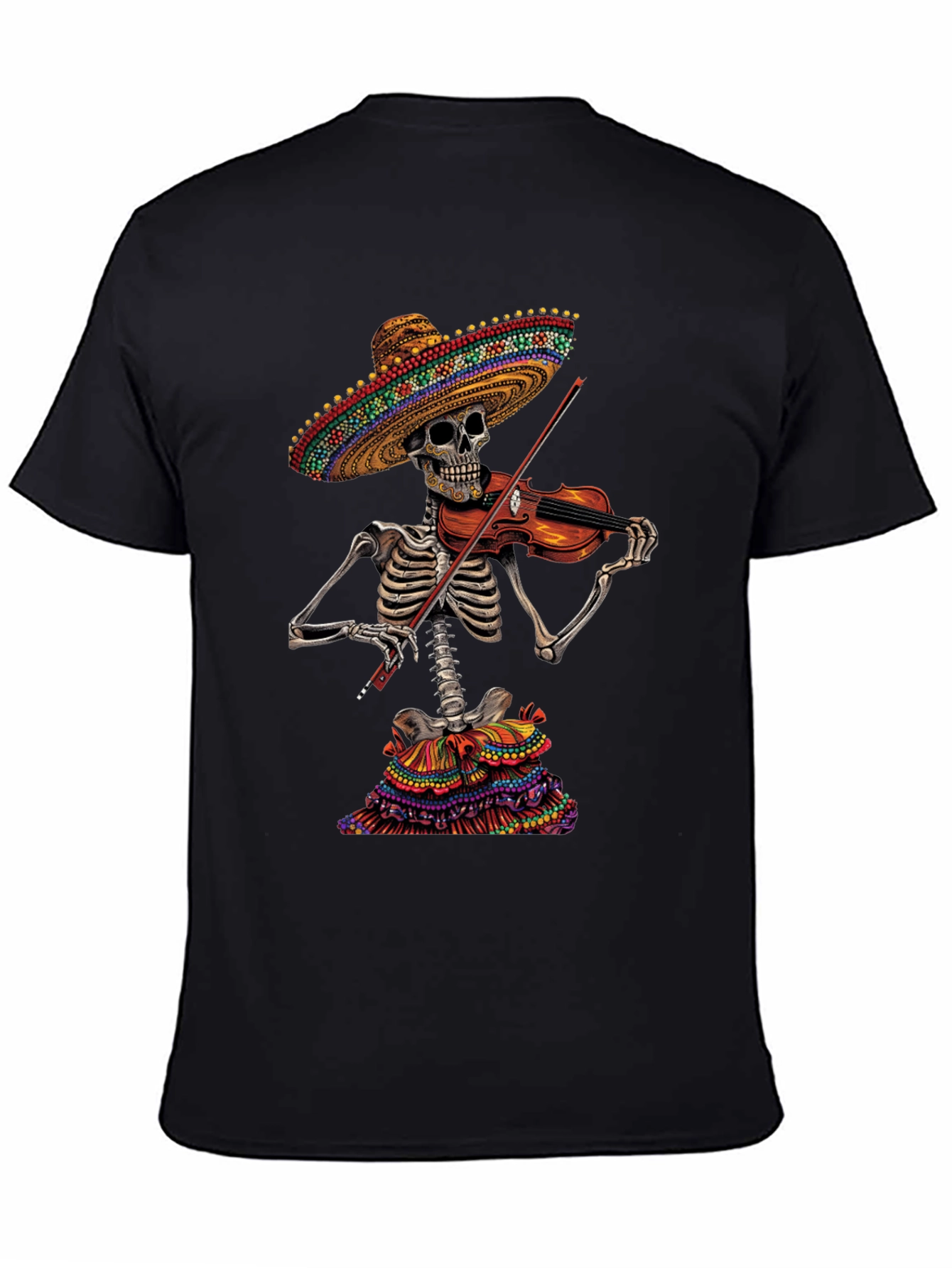 Black Skeleton Mariachi T-Shirt - Day of the Dead Style view 4