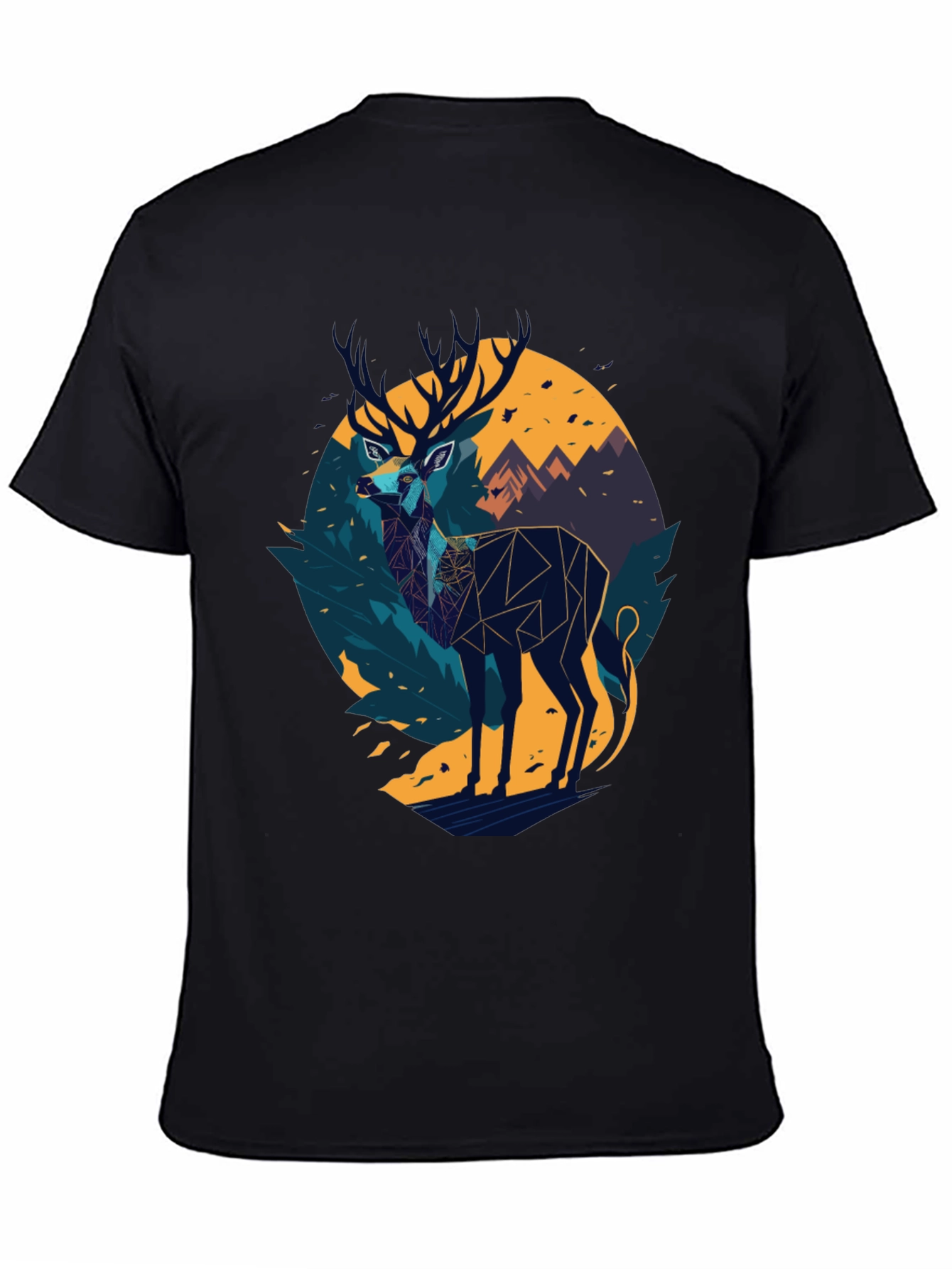 Black Geometric Deer Graphic Black T-Shirt view 4