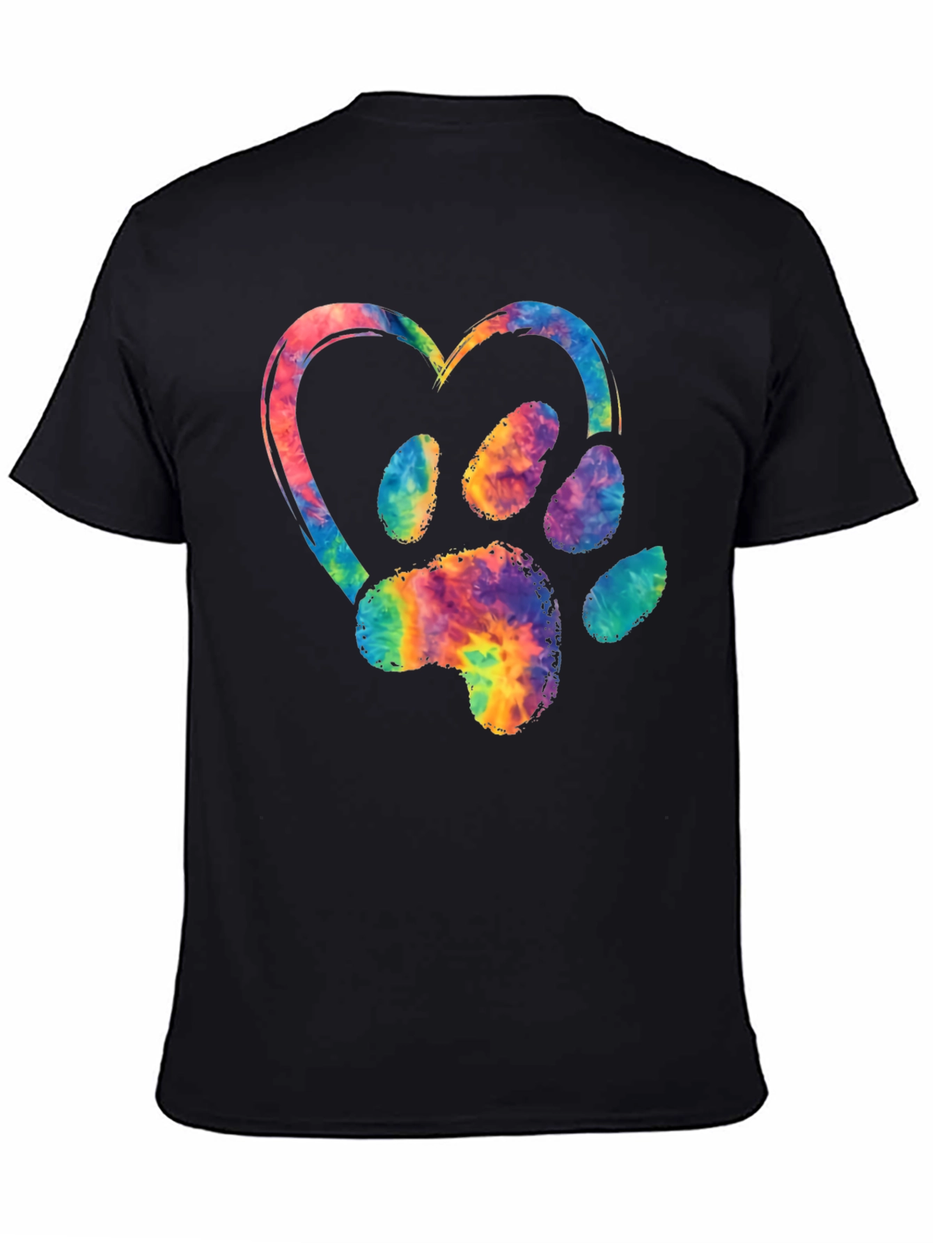 Black Tie-Dye Paw Print Heart Graphic Tee view 4