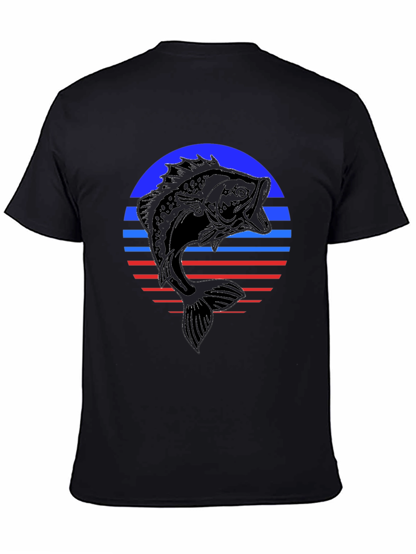 Black Retro Bass Fishing T-Shirt view 4