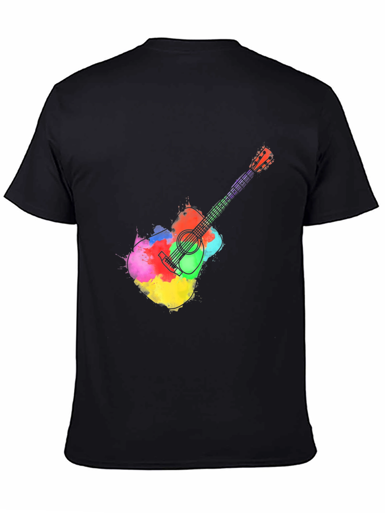 Black Watercolor Guitar Graphic Tee - Black T-Shirt view 4