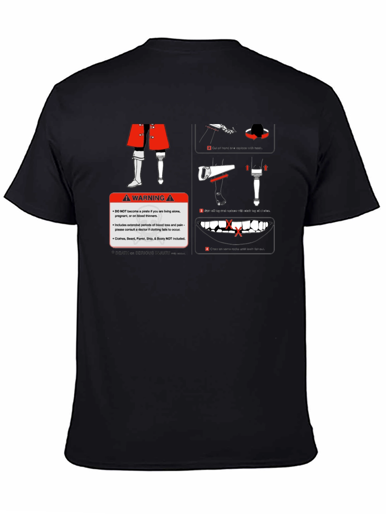 Black Pirate Warning Funny Graphic T-Shirt view 4