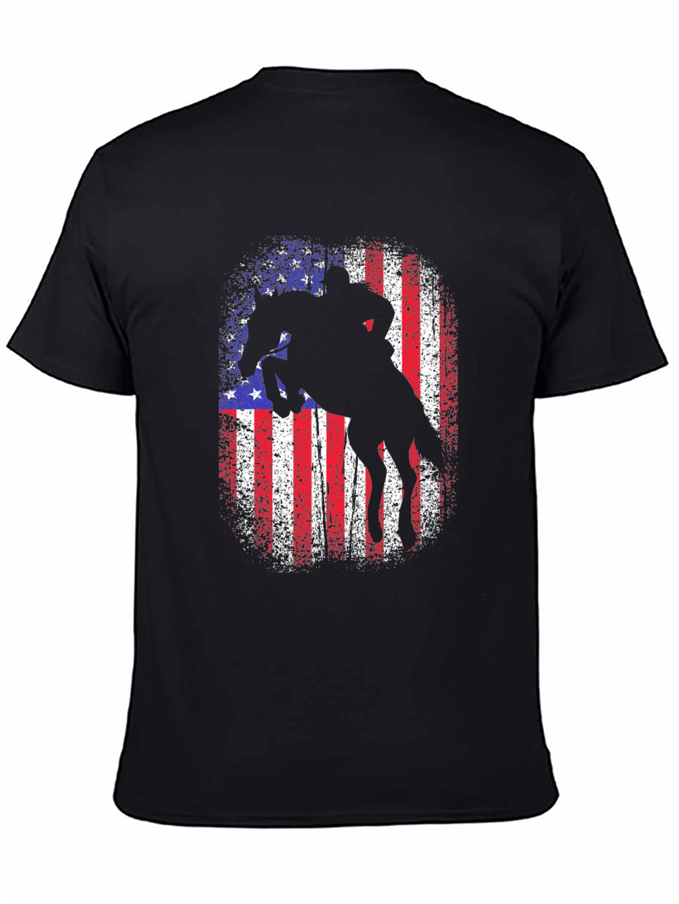 Black American Rodeo T-Shirt - Patriotic Rider Design view 4