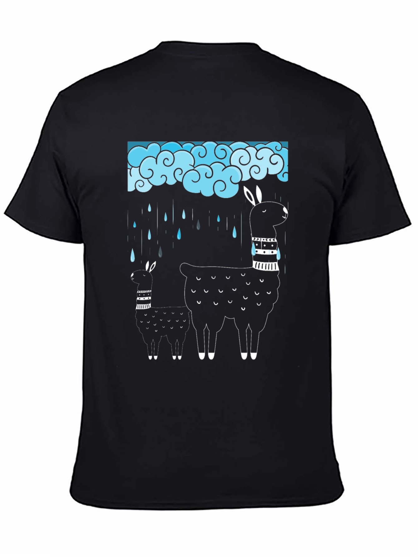 Black Llama Rain Cloud Graphic Tee - Black Cotton T-Shirt view 4