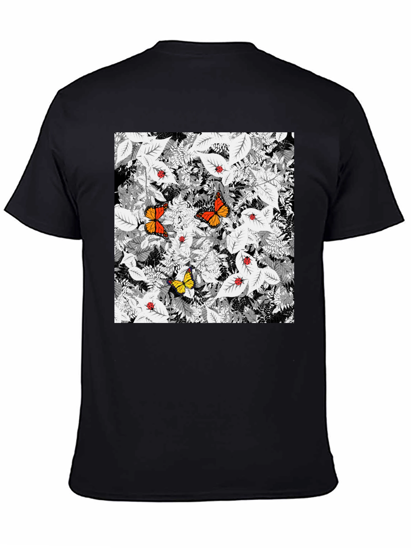 Black Butterfly & Ladybug Graphic Print Black T-Shirt view 4