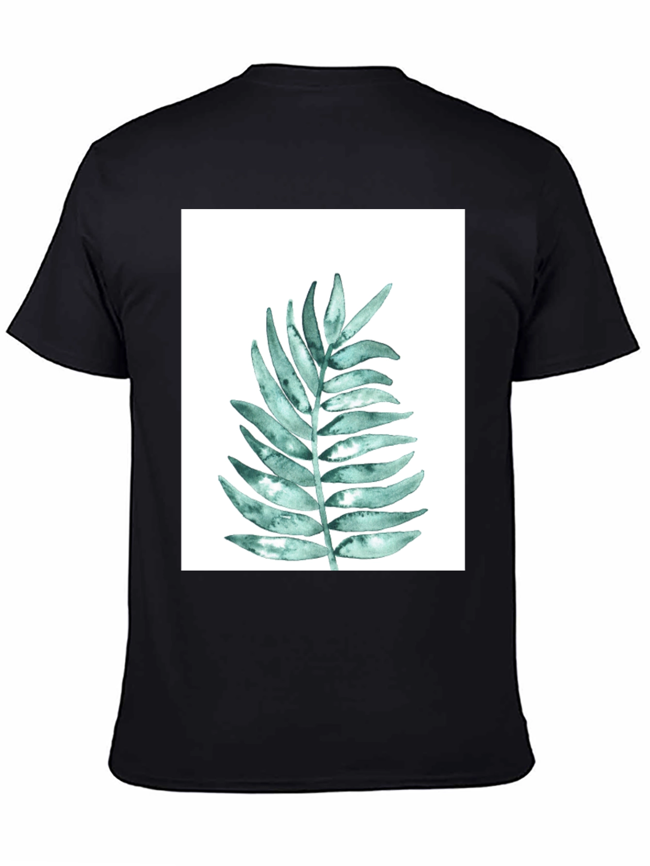 Black Botanical Leaf Print Black T-Shirt view 4