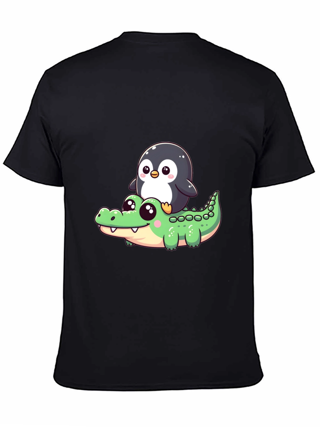 Black Cute Penguin Riding Alligator Graphic Tee - Black view 4