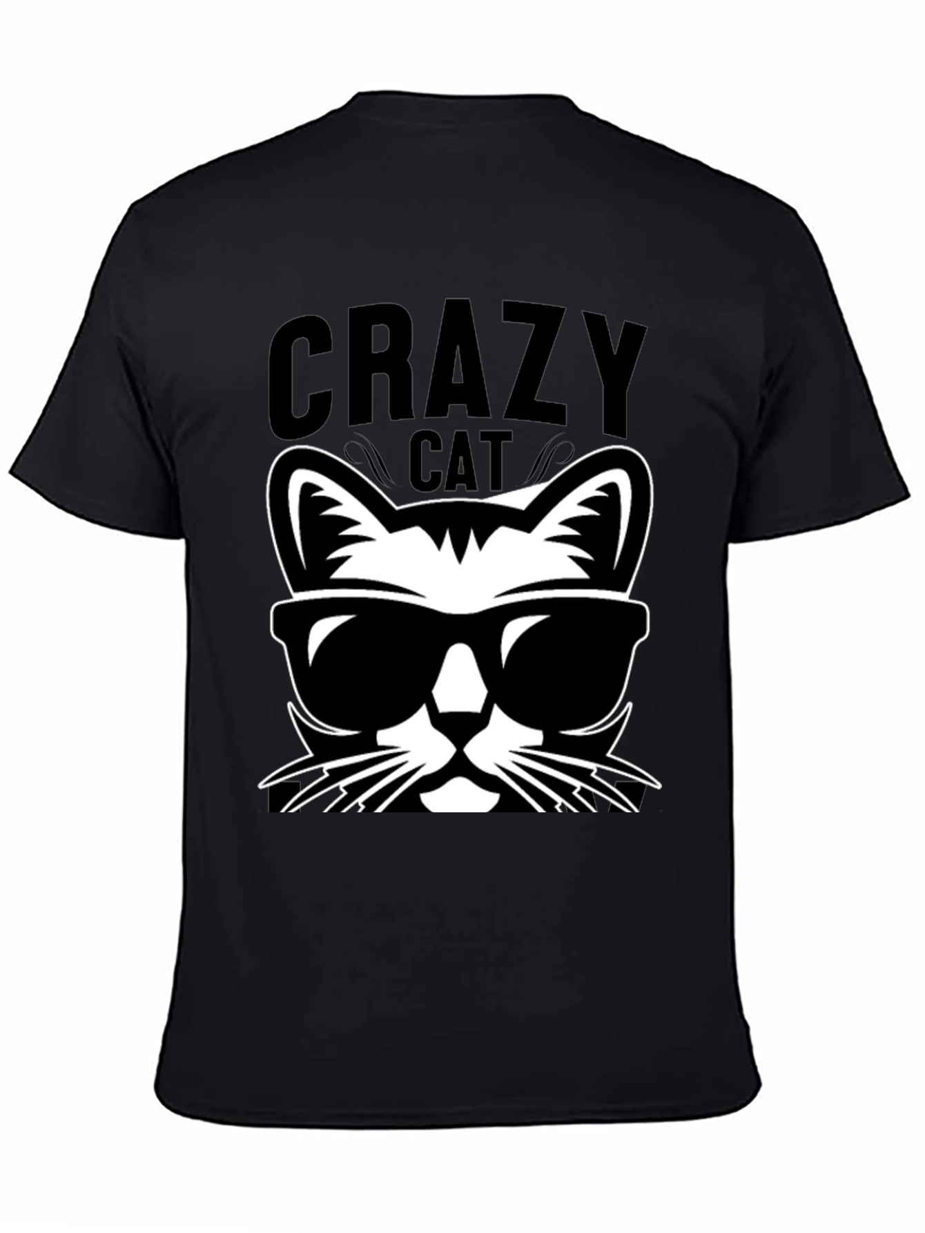 Black Crazy Cat Graphic Tee - Cool Cat T-Shirt view 4