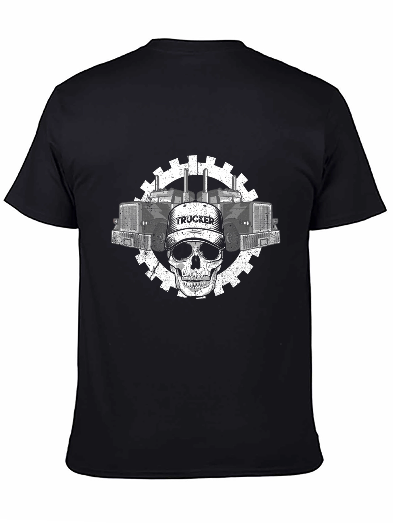 Black Trucker Skull Graphic Tee - Black Cotton view 4