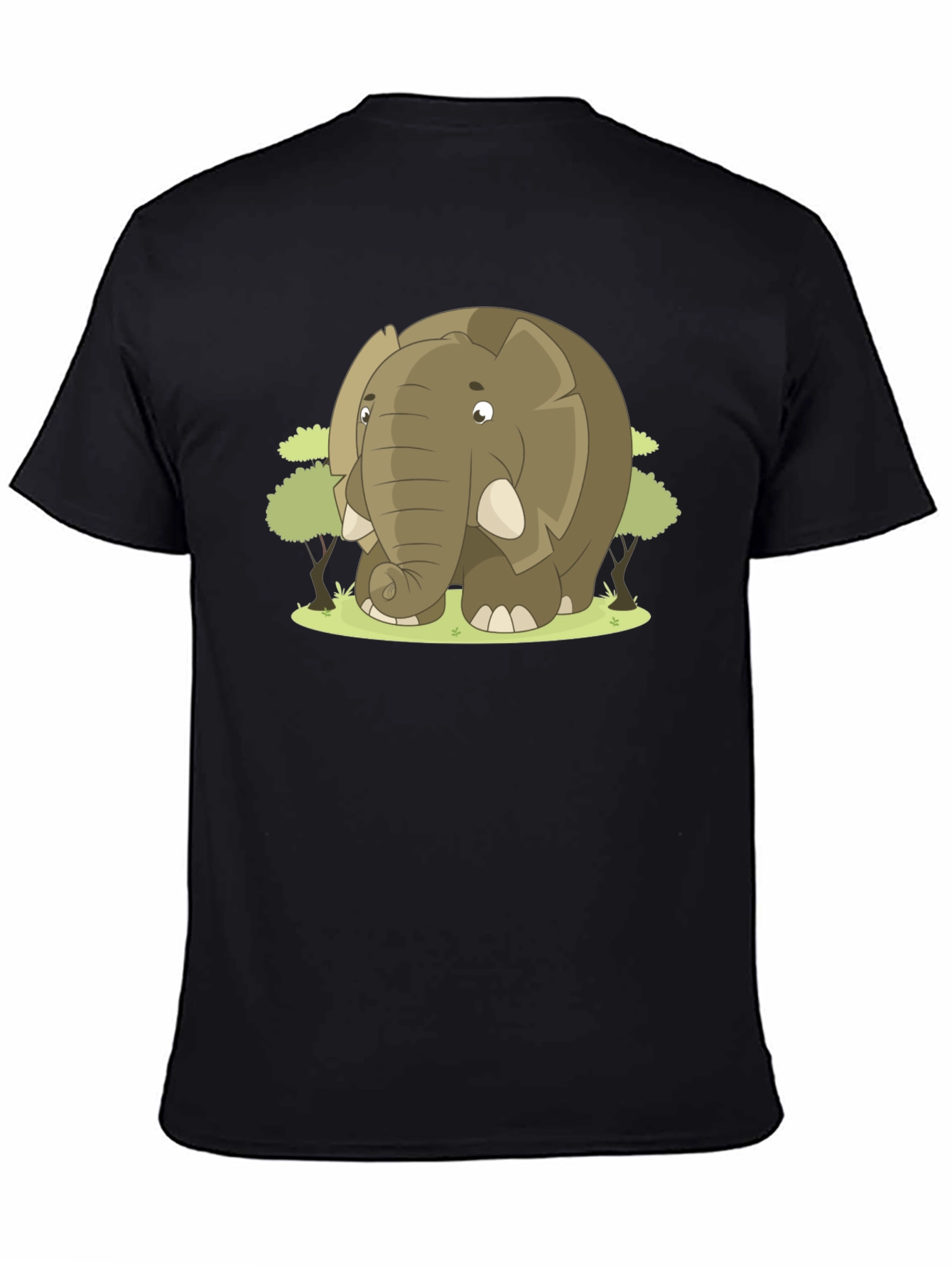 Black Elephant Cartoon Graphic T-Shirt view 4